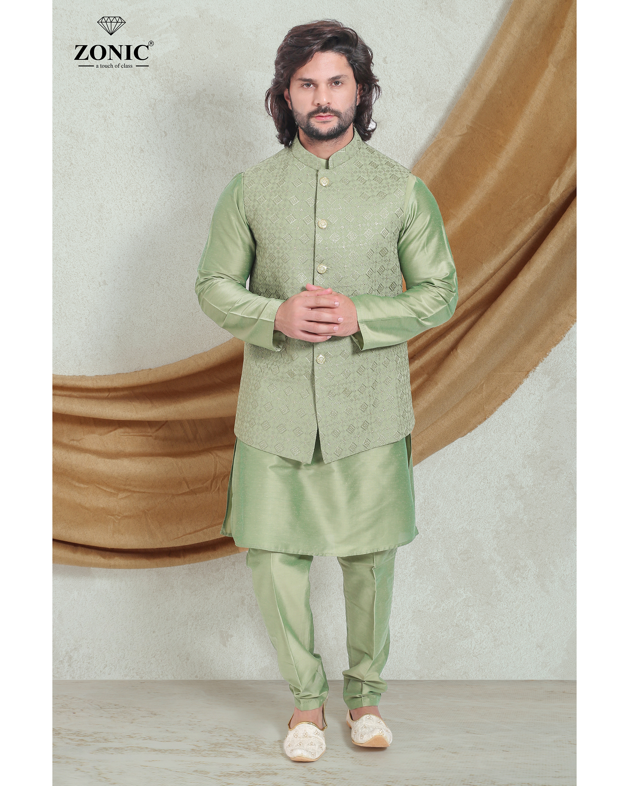 Indo Western - Polyester Sherwani, Xl Size, Embroidered Organza In 5 Best Colors | Full Sleeves & Long Sleeve Design For Men, Dry Clean Only, Badge Logo, Pleat Technics, Ideal For Winter Wear, Ages 18 To 40