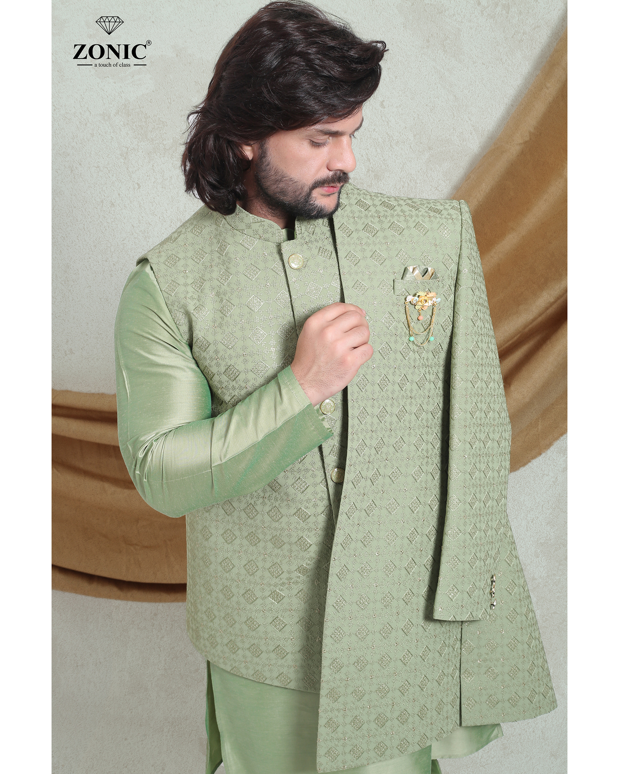 Indo Western - Polyester Sherwani, Xl Size, Embroidered Organza In 5 Best Colors | Full Sleeves & Long Sleeve Design For Men, Dry Clean Only, Badge Logo, Pleat Technics, Ideal For Winter Wear, Ages 18 To 40