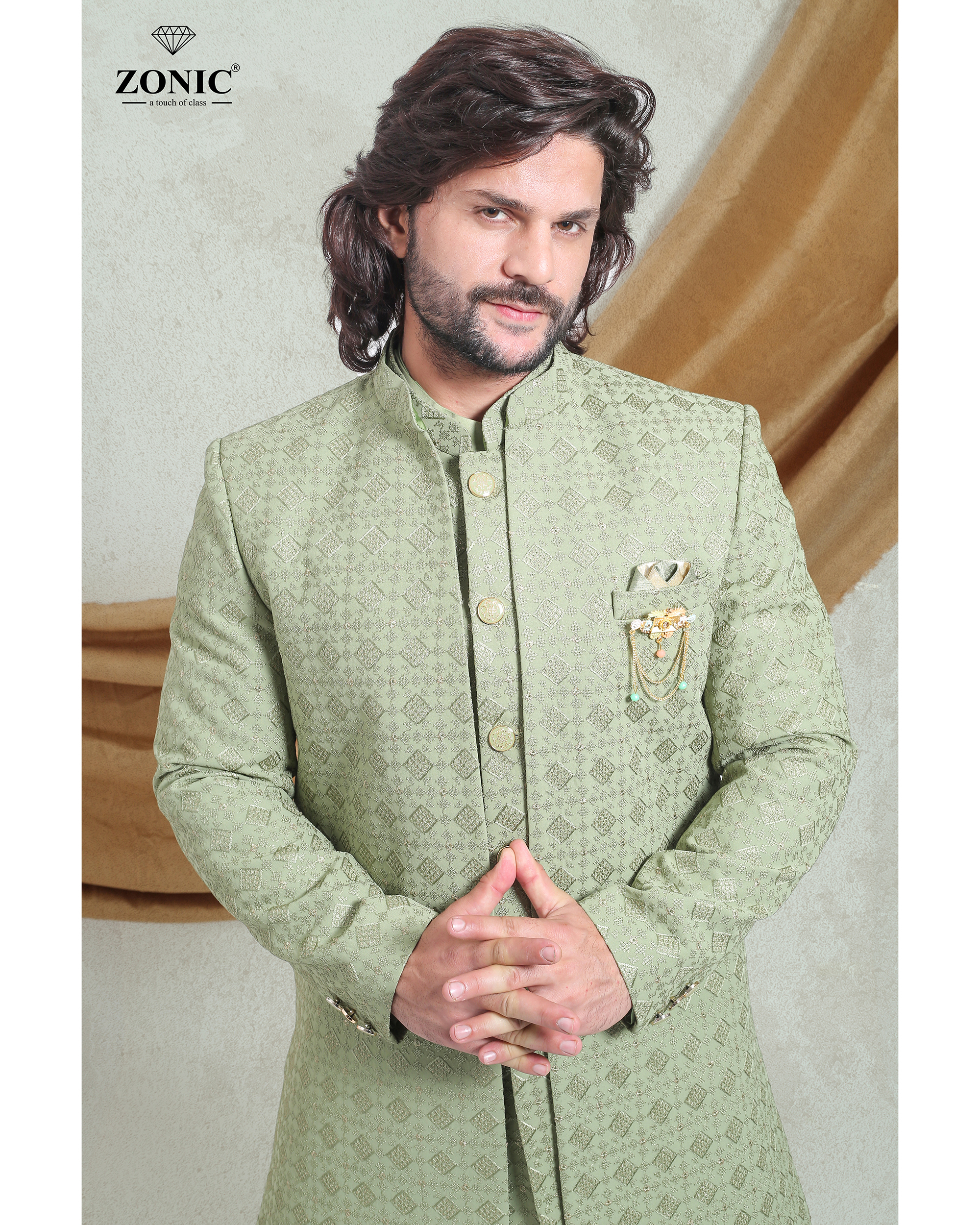 Indo Western - Polyester Sherwani, Xl Size, Embroidered Organza In 5 Best Colors | Full Sleeves & Long Sleeve Design For Men, Dry Clean Only, Badge Logo, Pleat Technics, Ideal For Winter Wear, Ages 18 To 40