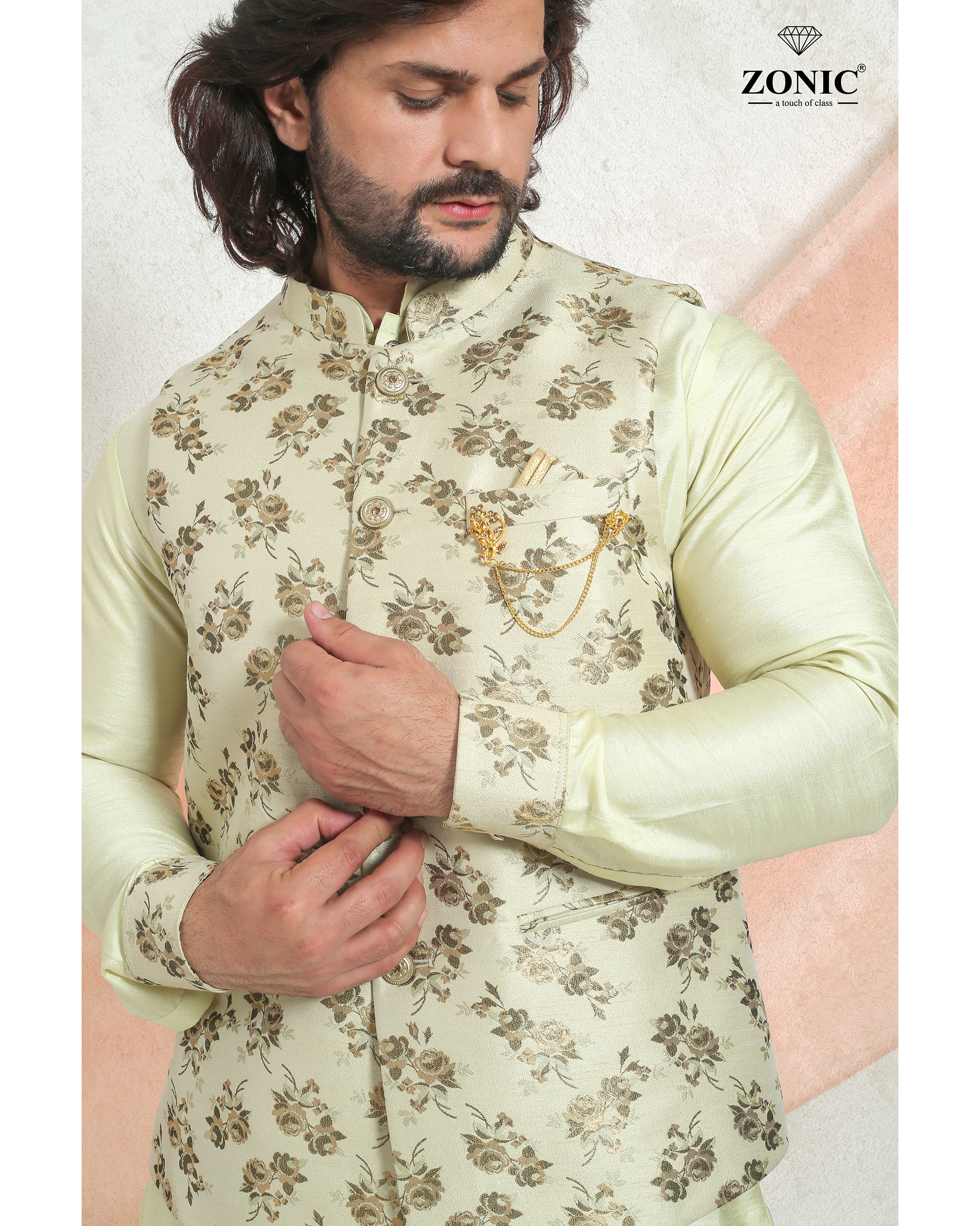 Kurta Pajama Koti - Rayon Material, Standard Collar, Printed Pattern | Long Sleeves, Dry Cleanable, Available In 5 Colors, Modern Style, Suitable For Summer & Winter, Sizes S To Xl