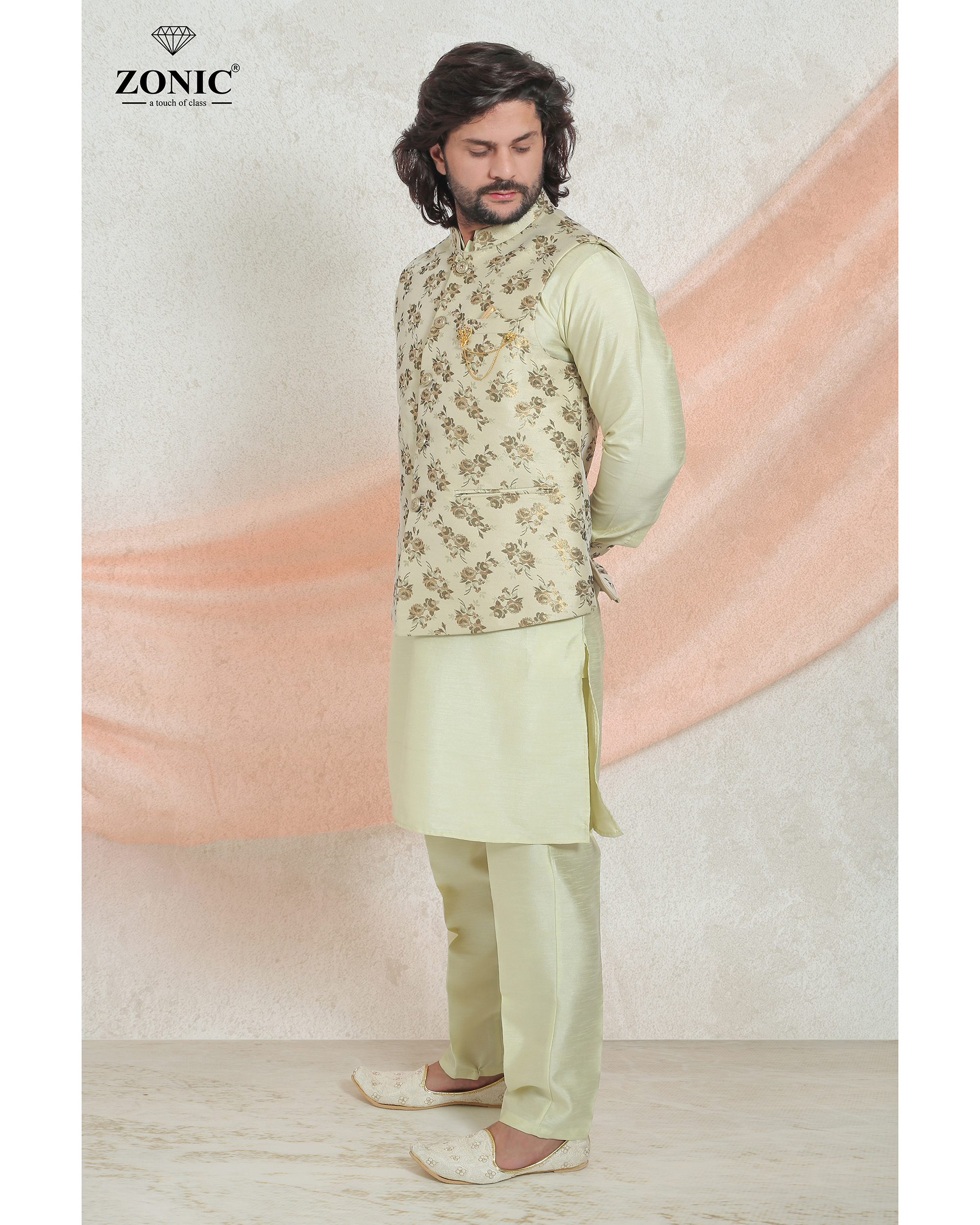 Kurta Pajama Koti - Rayon Material, Standard Collar, Printed Pattern | Long Sleeves, Dry Cleanable, Available In 5 Colors, Modern Style, Suitable For Summer & Winter, Sizes S To Xl