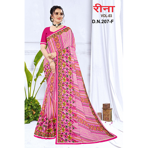 Ladies Pink Saree - New High Quality Solid Material | Casual Printed Design, Perfect for Industrial Applications