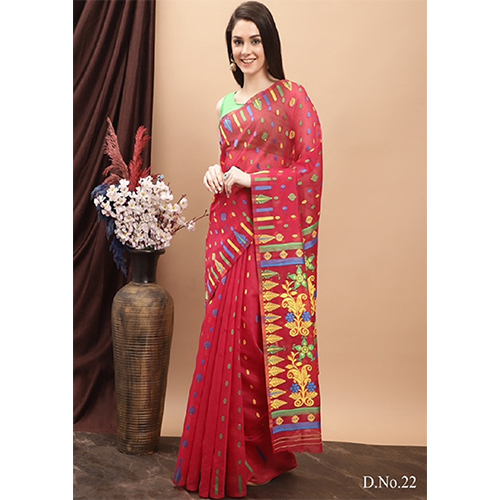 Pink Ladies Red Silk Saree