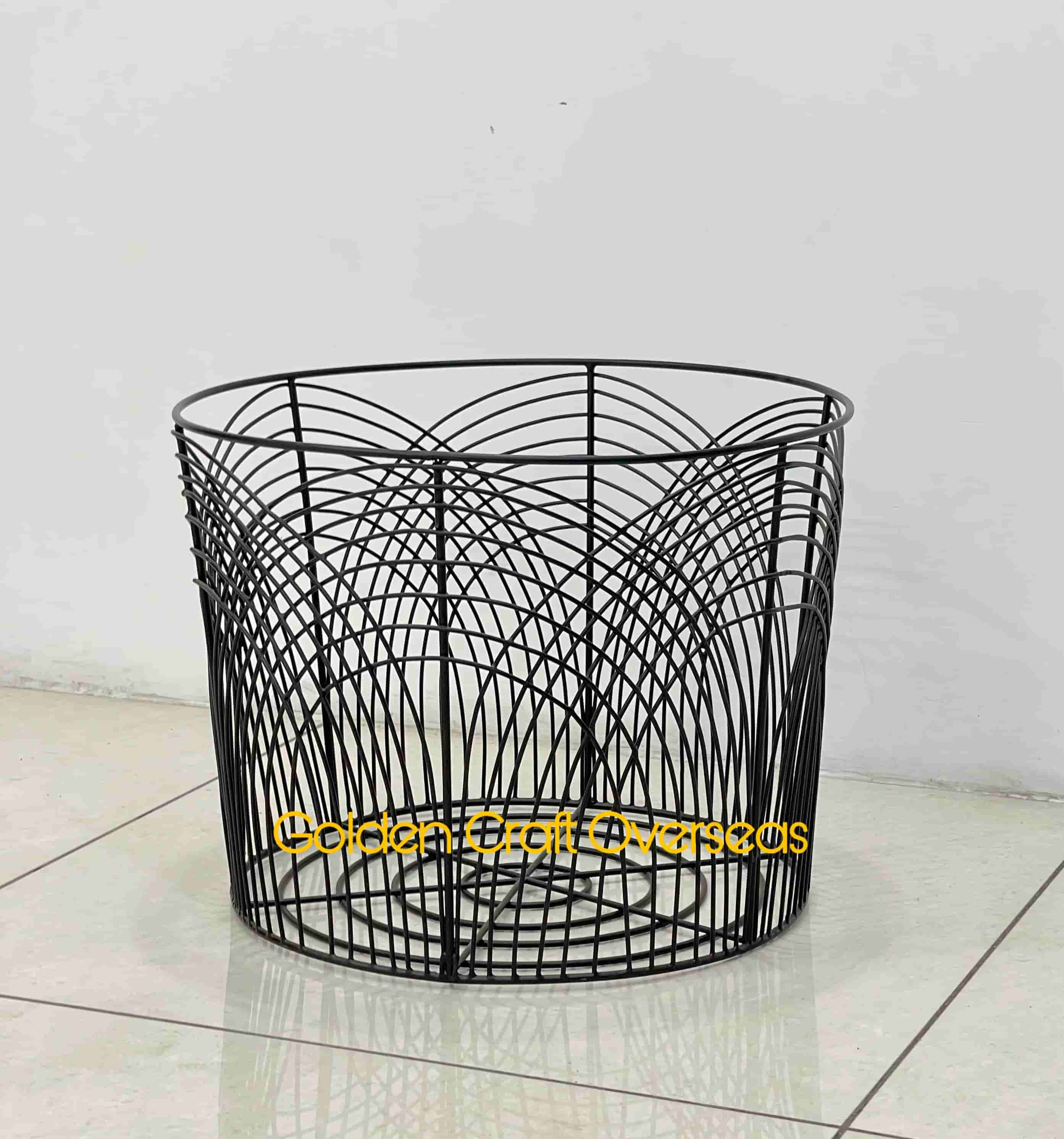 Stylish Black Laundry Basket In Iron With Matte Black Powder Coated Finish - Size: 16 X 16 X 14 Inch