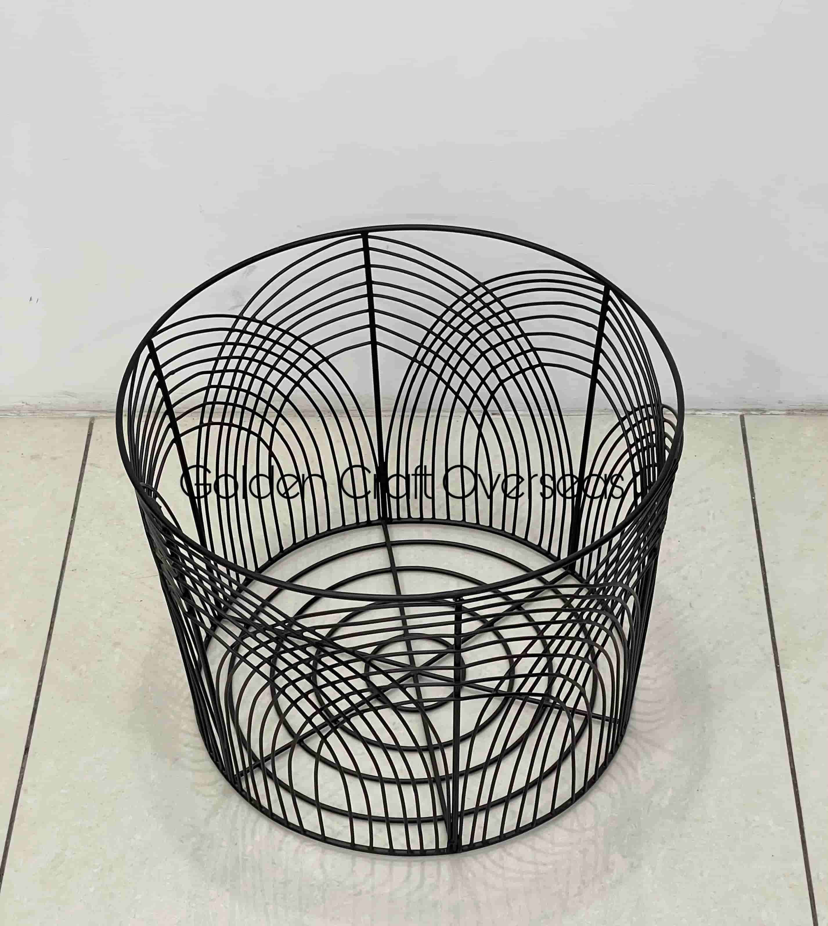Stylish Black Laundry Basket In Iron With Matte Black Powder Coated Finish - Size: 16 X 16 X 14 Inch