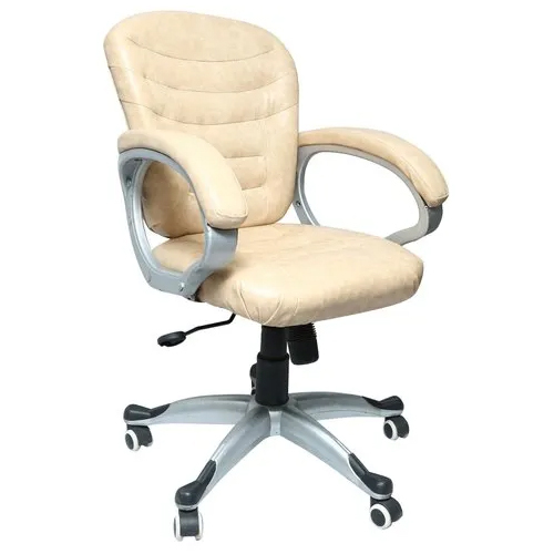 Steel Brown Leather Revolving Chairs - Color: White