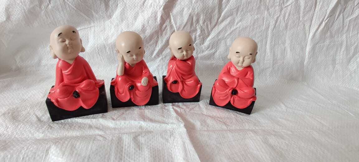 Handcrafted Polyresin Praying Buddha Monk Showpiece Set Of 4 Piece