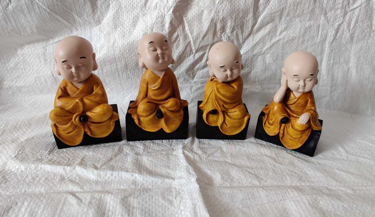 Handcrafted Polyresin Praying Buddha Monk Showpiece Set Of 4 Piece