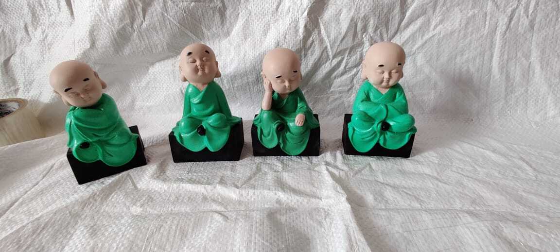 Handcrafted Polyresin Praying Buddha Monk Showpiece Set Of 4 Piece