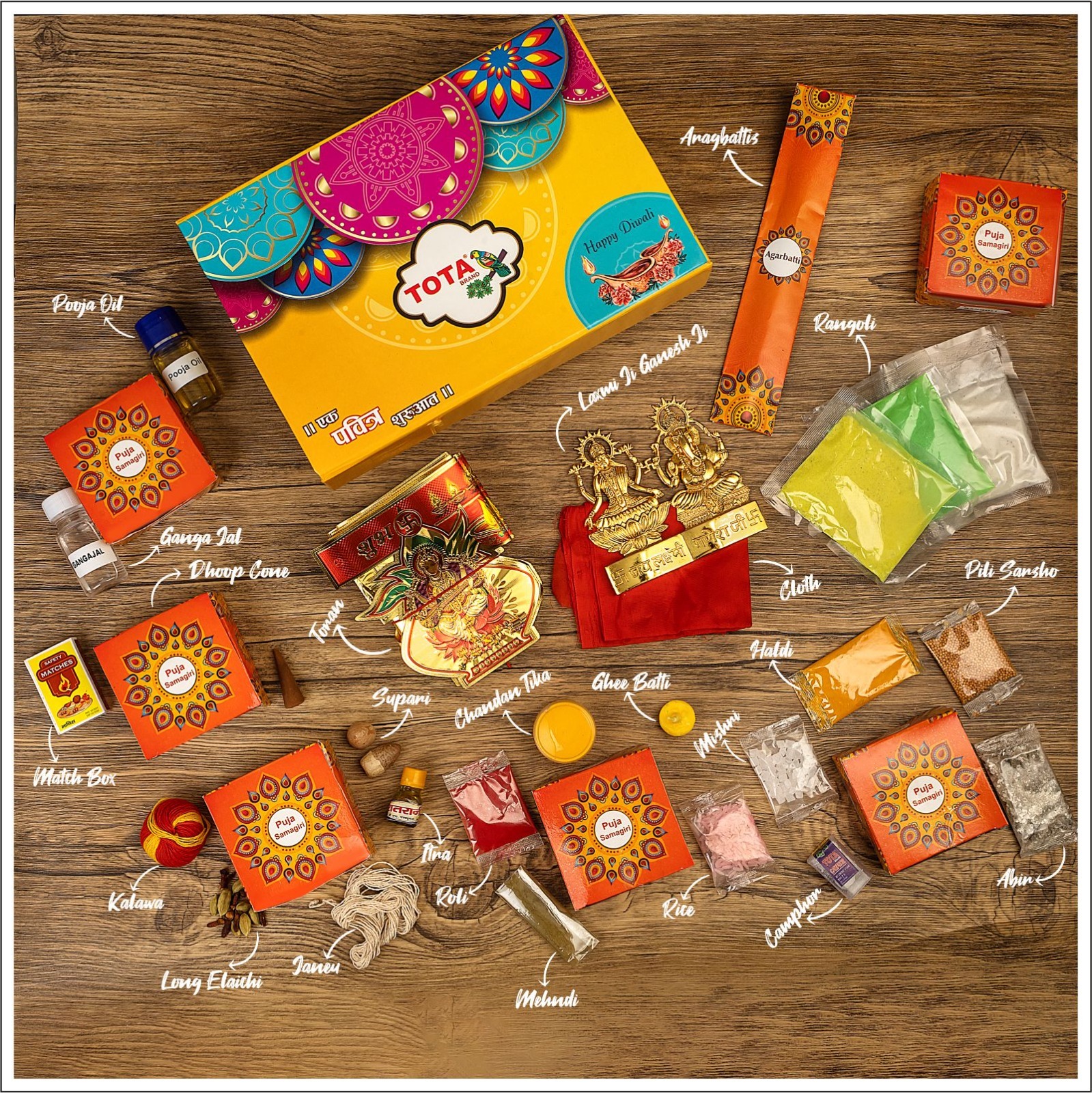 Diwali Pooja Gift Box - Eco-friendly Multicolor Design | Traditional Hindu Ritual Essentials Non-toxic Materials Reusable Eco-design