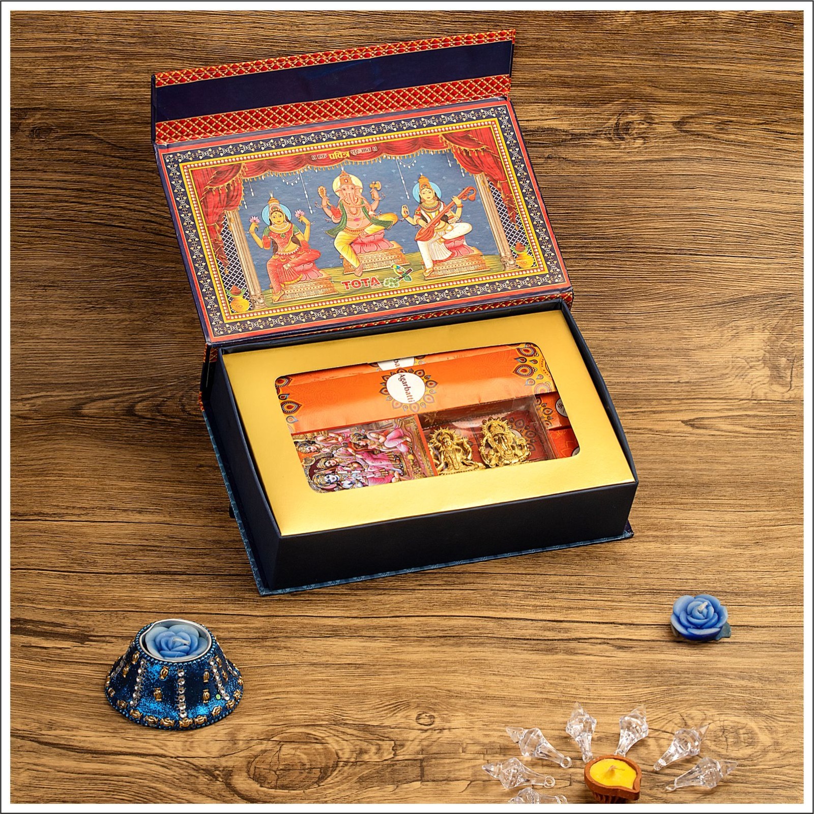 Diwali Pooja Gift Box - Medium Size, Vibrant Red Color | Eco-friendly, Non-toxic Materials, Inspired By Indian Regional Designs, Hinduism Theme