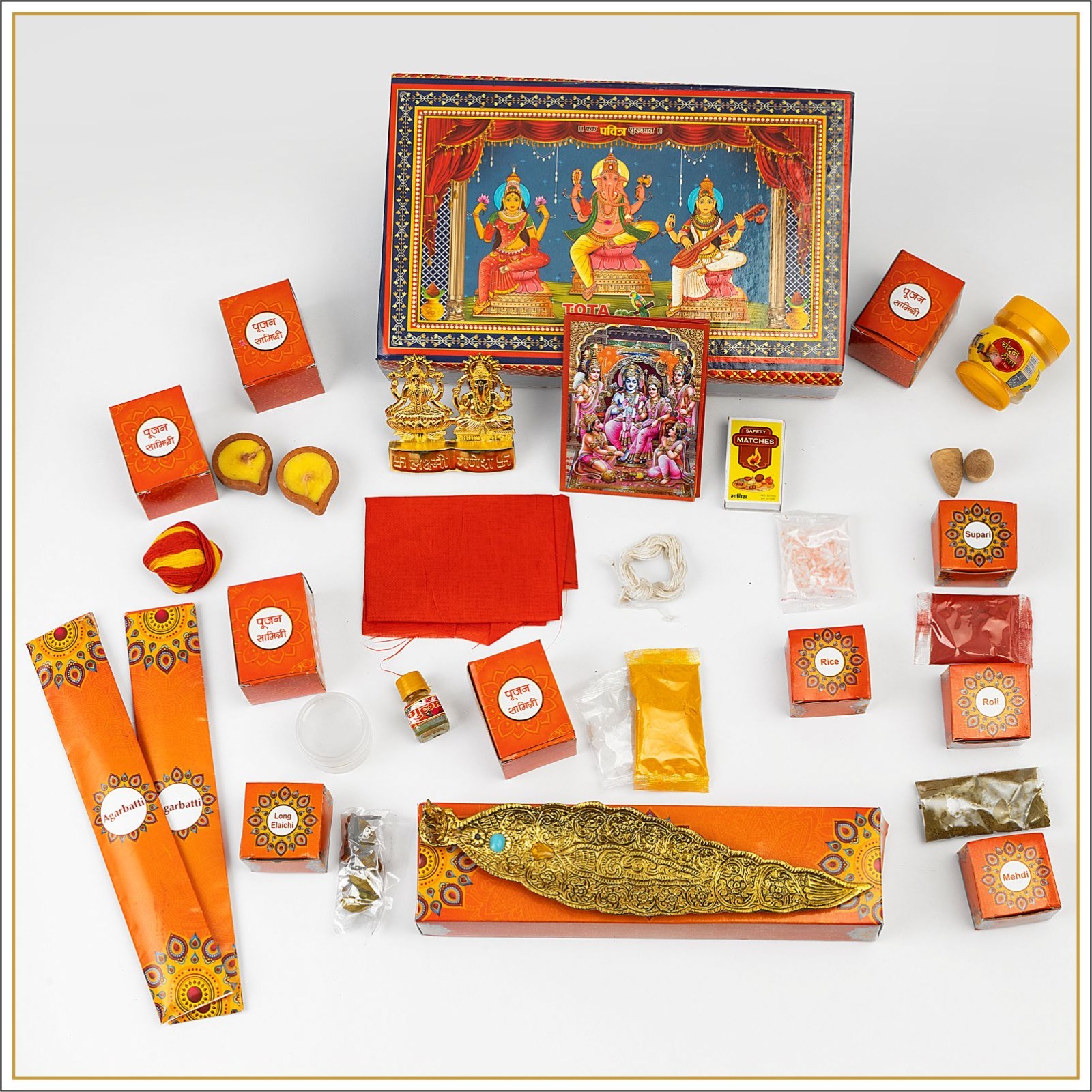 Diwali Pooja Gift Box - Medium Size, Vibrant Red Color | Eco-friendly, Non-toxic Materials, Inspired By Indian Regional Designs, Hinduism Theme
