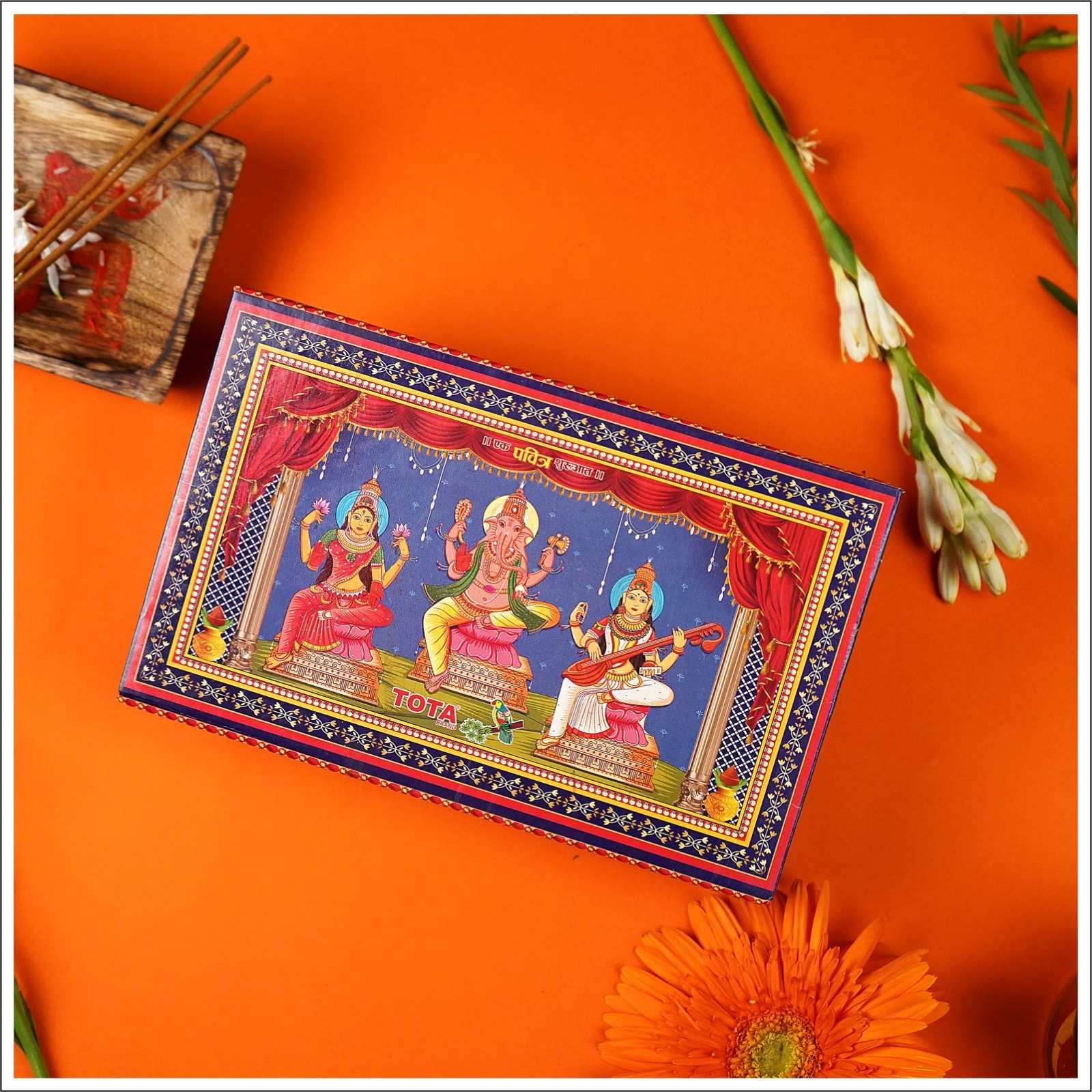 Diwali Pooja Gift Box - Medium Size, Vibrant Red Color | Eco-friendly, Non-toxic Materials, Inspired By Indian Regional Designs, Hinduism Theme