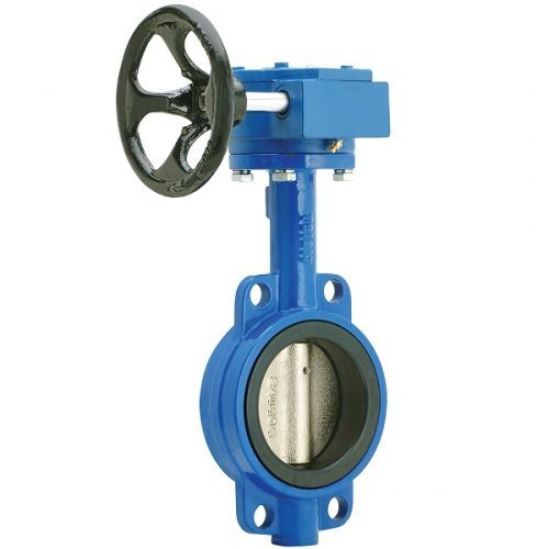 Wafer Type Butterfly Valve - Stainless Steel, Blue Color , Different Sizes Available , Manual And Gear Operation , Bi-directional Flow Control