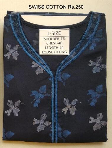 LADIES EMBROIDERY NIGHTY 11C SWISS - Polyester, Size L (Bust 46 in, Length 55 in) | Short Sleeves, Embroidered Design, With Pocket, All-Season Wear