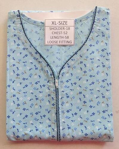 LADIES NIGHTY GOWN 12XL PC - Polycotton, XL (Bust: 54 in, Length: 58 in) | Loose Fitting, Short Sleeves, Pocket, Self-Design Pattern, Handwork