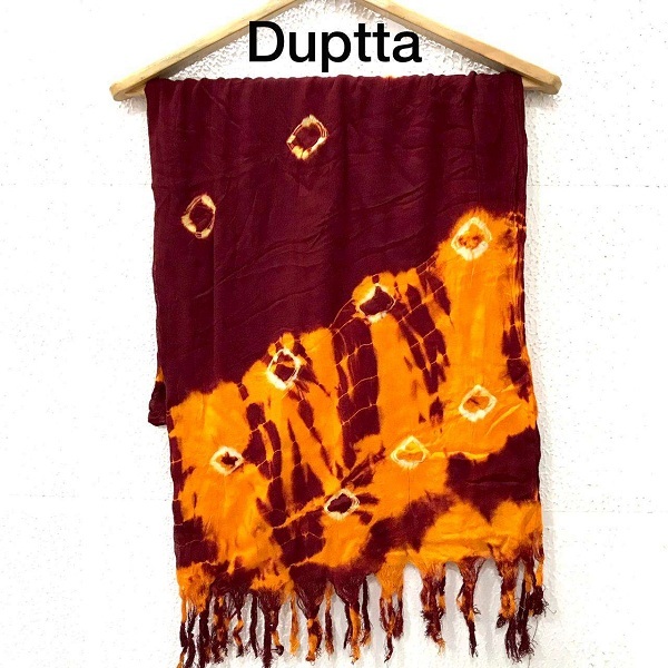 Fancy Dupatta - Cotton, 2.5 Meters, Red | Tie And Dye Pattern, 100 Grams, Hand Washable, Includes Fringe