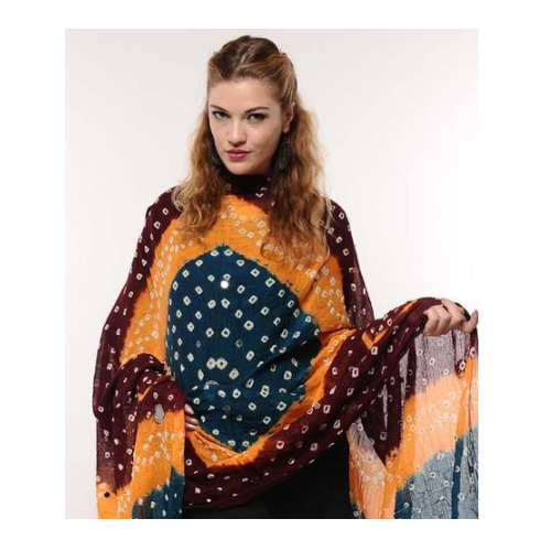 Fancy Dupatta - Cotton, 2.5 Meters, Red | Tie And Dye Pattern, 100 Grams, Hand Washable, Includes Fringe