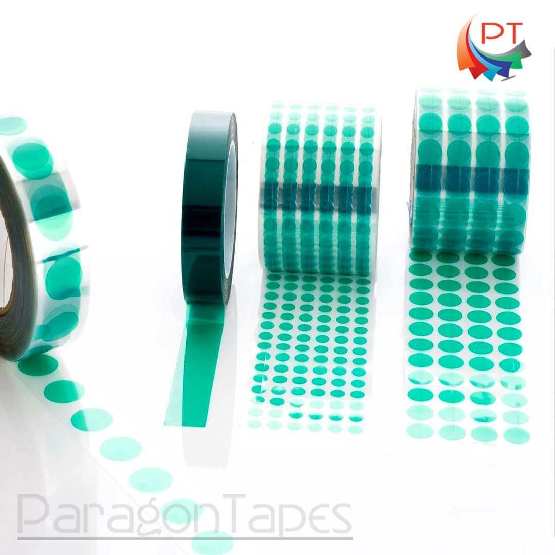 Polyester Die Cuts Tape - Polyester Material, Custom Sizes Available, Green Color, Single Side Adhesive, 0 - 400 F Temperature Range | No Residue, Ideal For Powder Coat Masking