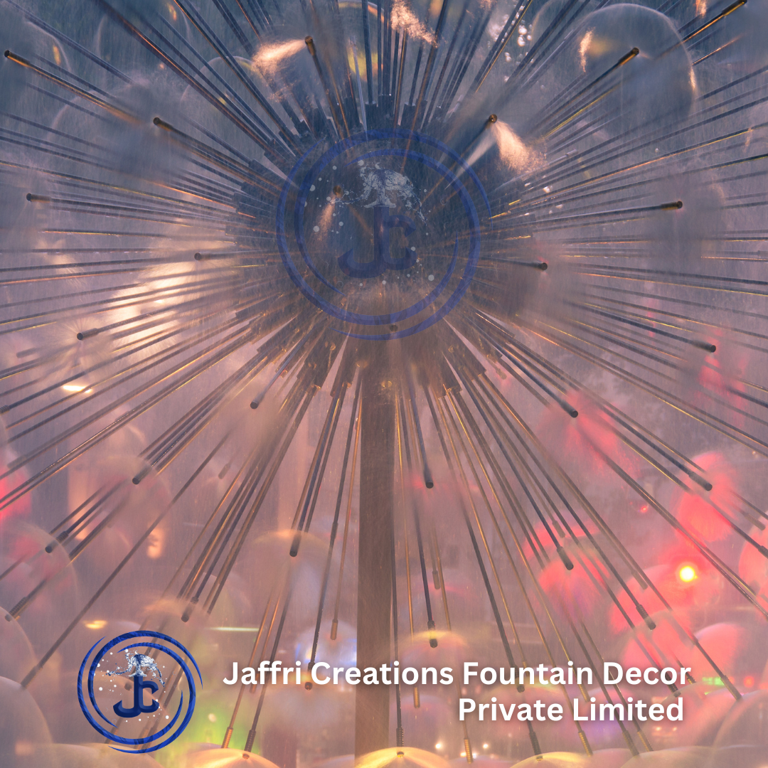 Outdoor Dandelion Fountain - Brass, Aluminum | 6" Brass Ball, 18" Aluminum Spokes, 42 Spokes, Led Lighting, Galvanized Steel Pipes & Fittings