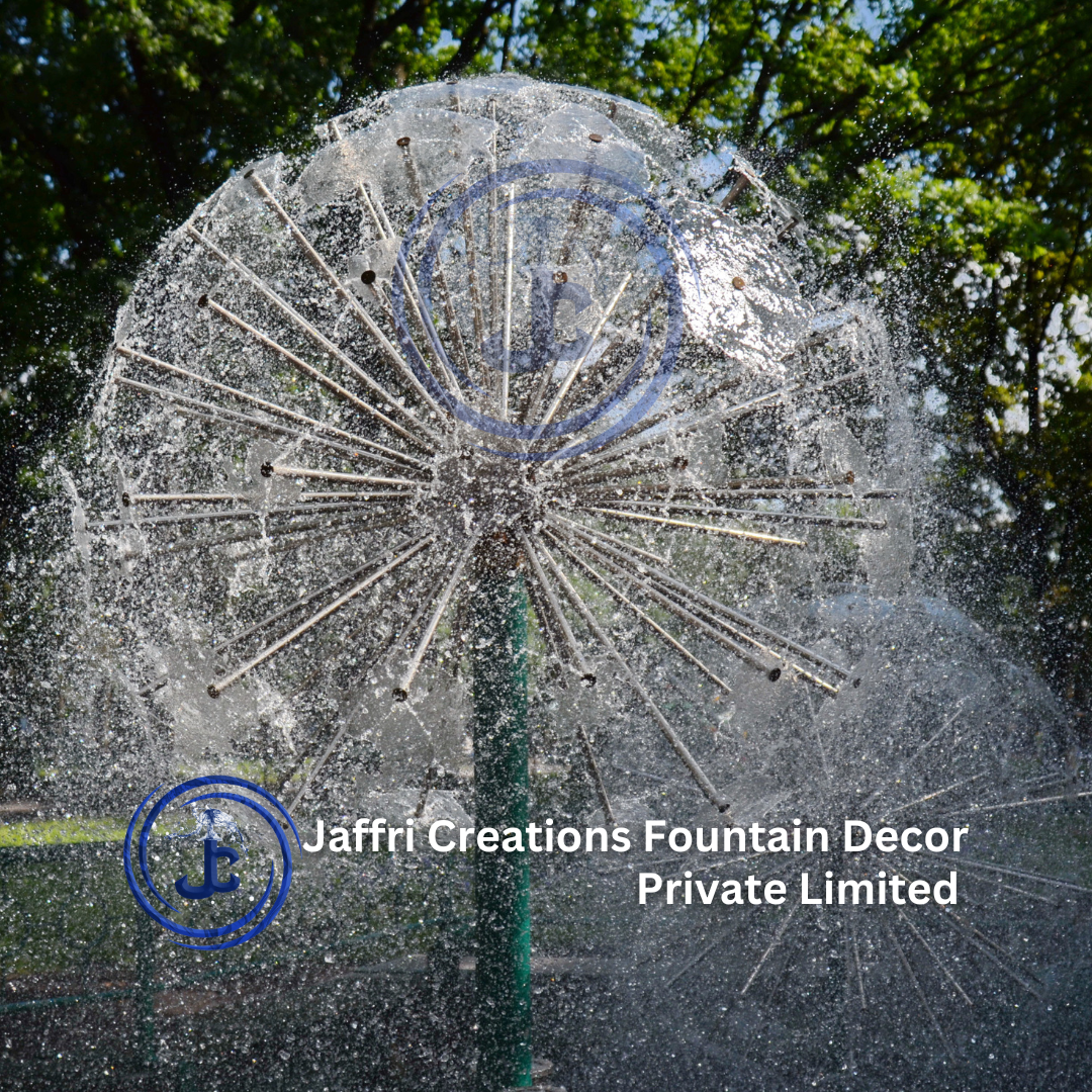 Outdoor Dandelion Fountain - Brass, Aluminum | 6" Brass Ball, 18" Aluminum Spokes, 42 Spokes, Led Lighting, Galvanized Steel Pipes & Fittings