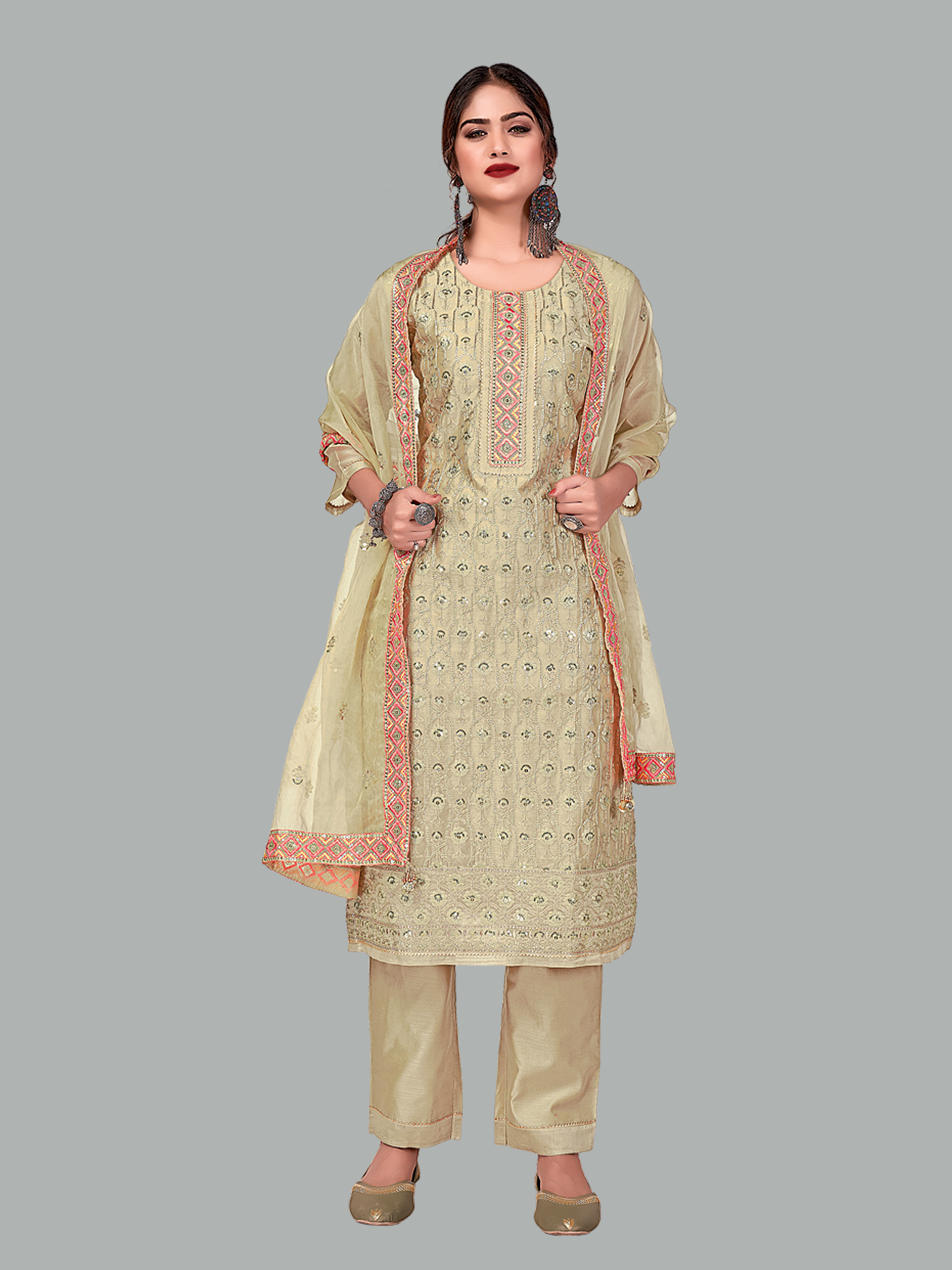 Beige Modal Chanderi Salwar Suits