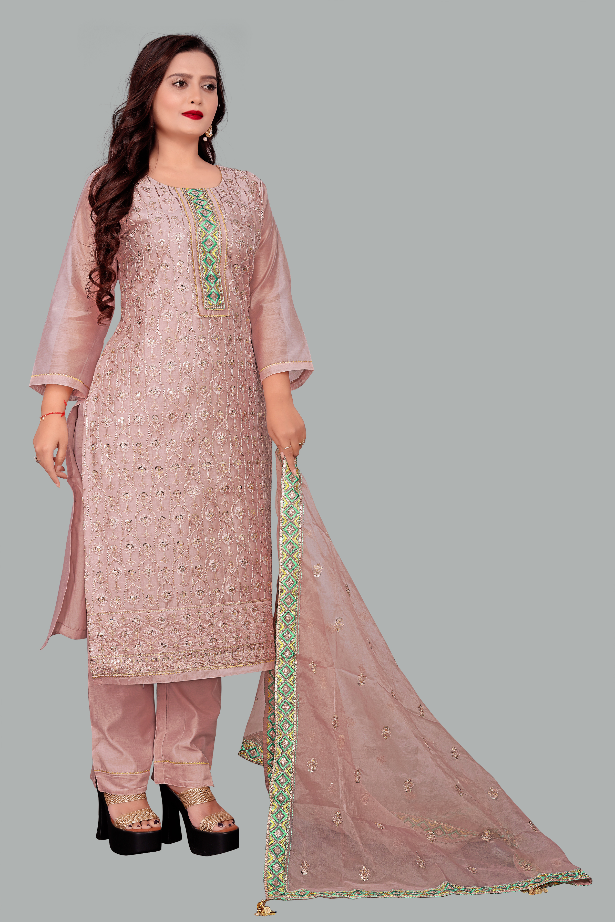 Lavender Designer Chanderi Stitched Suit