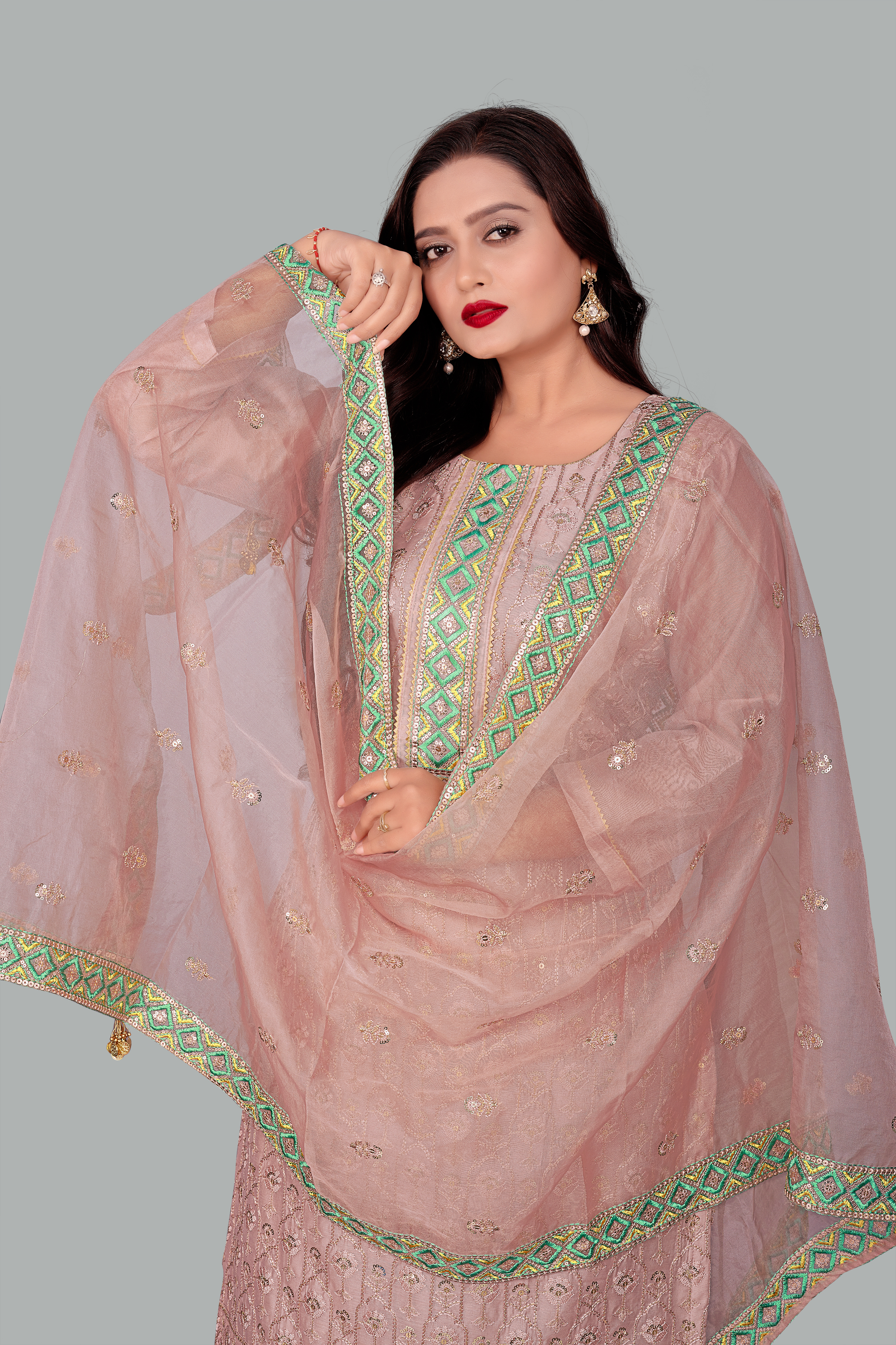 Lavender Designer Chanderi Stitched Suit