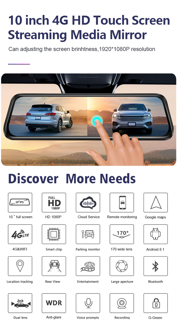 Axel Guard 10inch Android Dual Lens Car Dash Cam 4g Vehicle Camera System