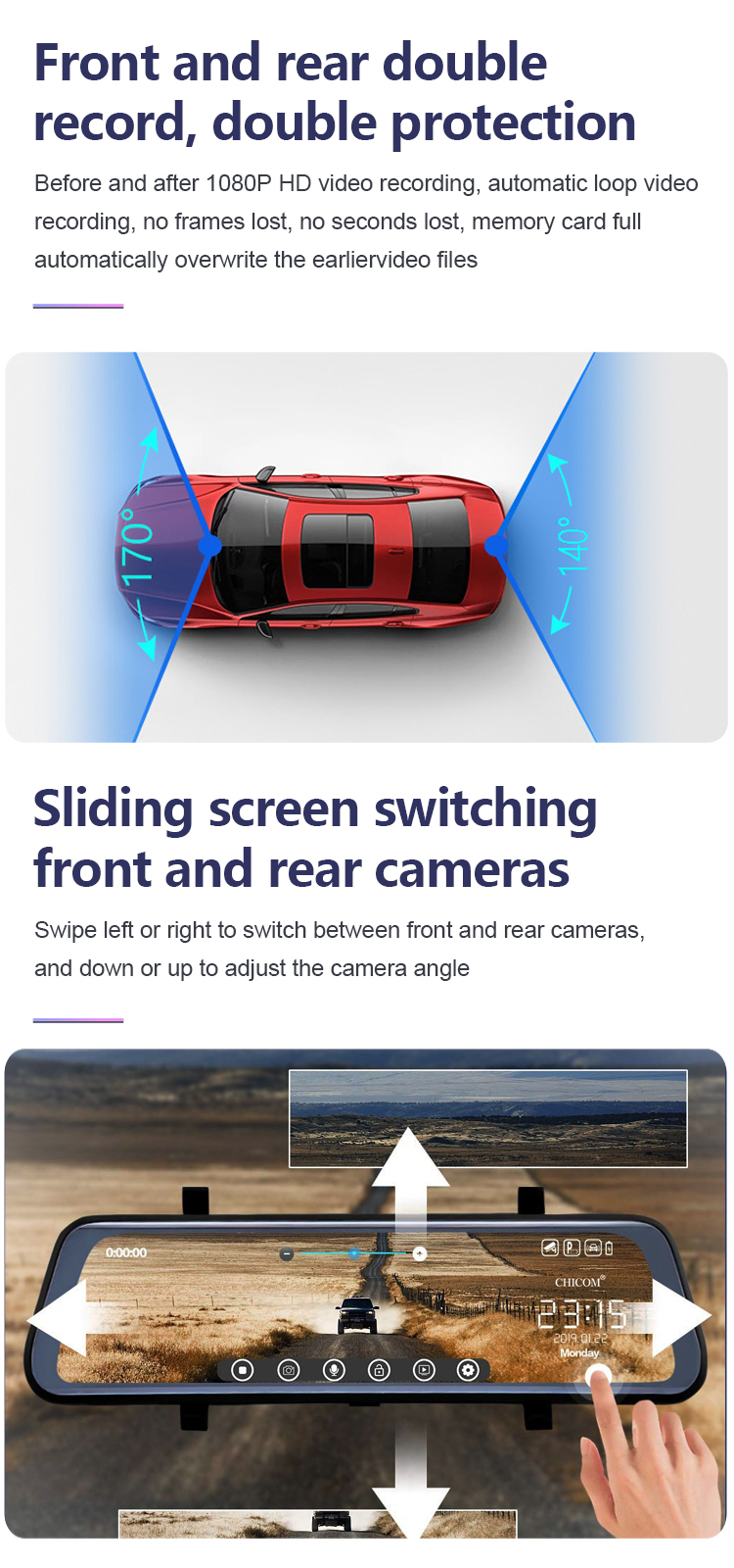 Axel Guard 10inch Android Dual Lens Car Dash Cam 4g Vehicle Camera System