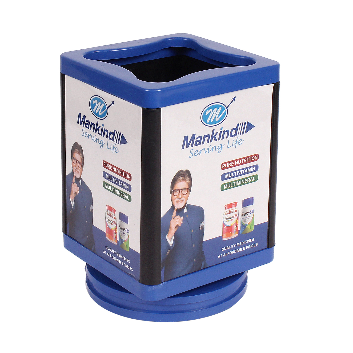 Plastic Pen Stand - 4x4x4 Inches, Blue | Rotating Base, Holds 5 Pens, Ideal For Office And Home Desk Use