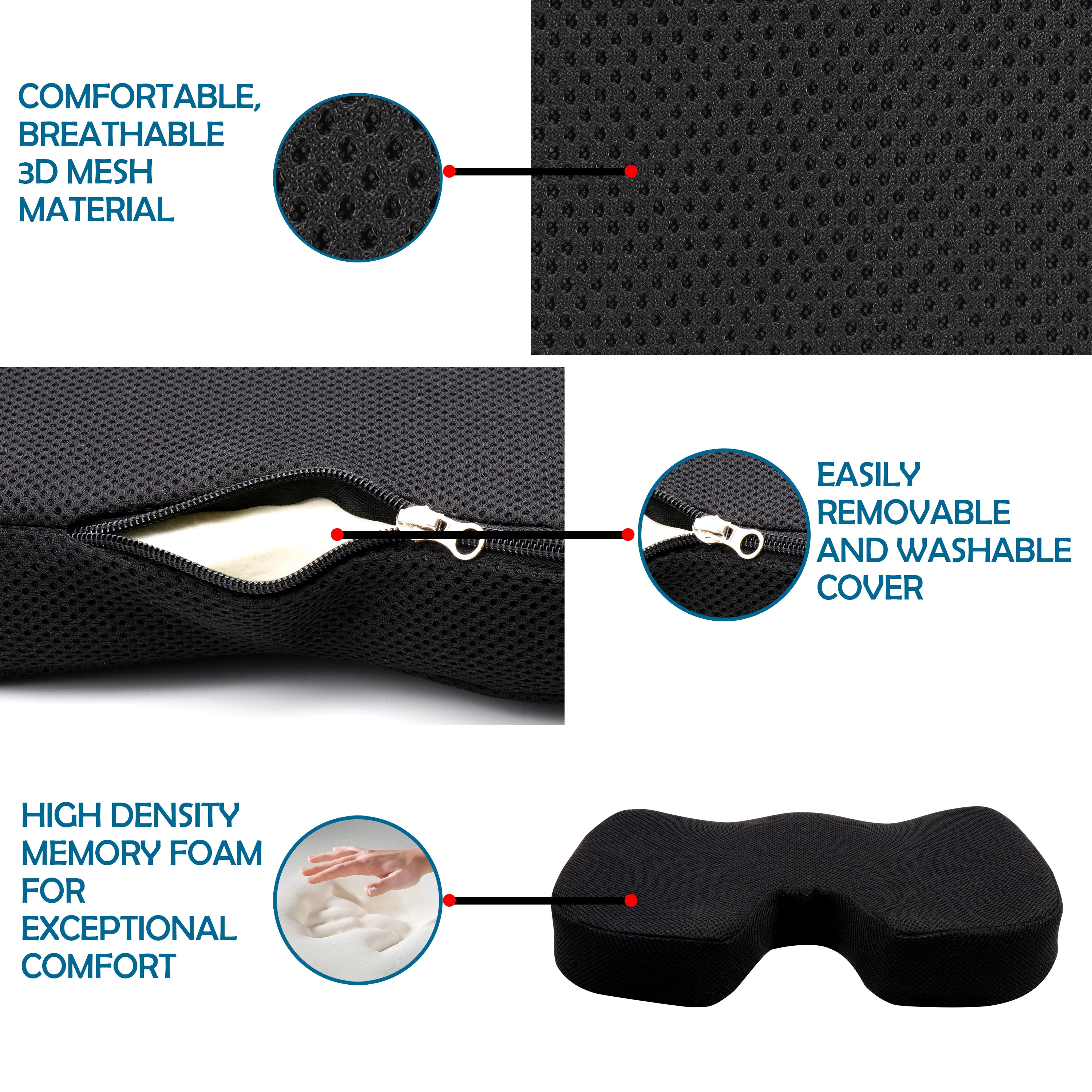 Coccyx Cushion Memory Foam Color Code: Black