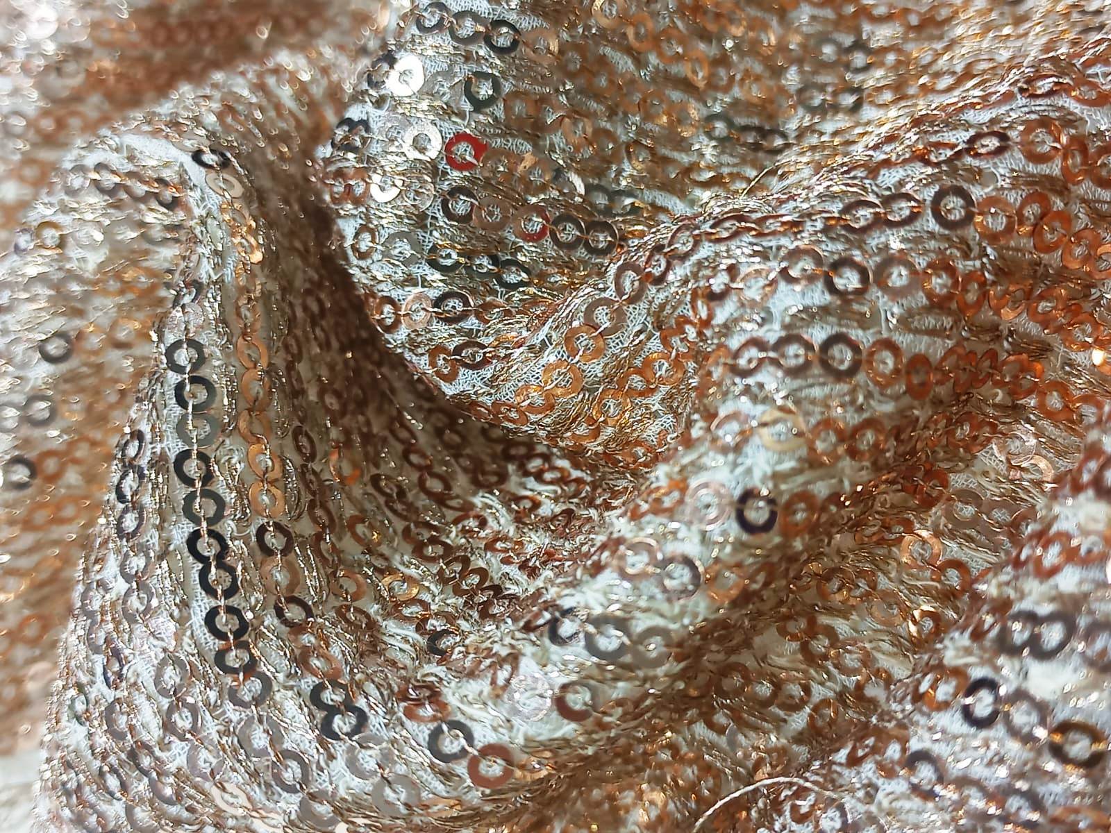 Sequins Allover Embroidered Fabric - Blend Fabric, Multicolor, Red, Green, Brown, Yellow, Silver | Machined Embroidery For Versatile Apparel Design