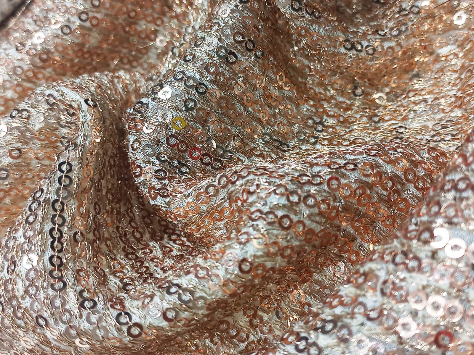 Sequins Allover Embroidered Fabric - Blend Fabric, Multicolor, Red, Green, Brown, Yellow, Silver | Machined Embroidery For Versatile Apparel Design