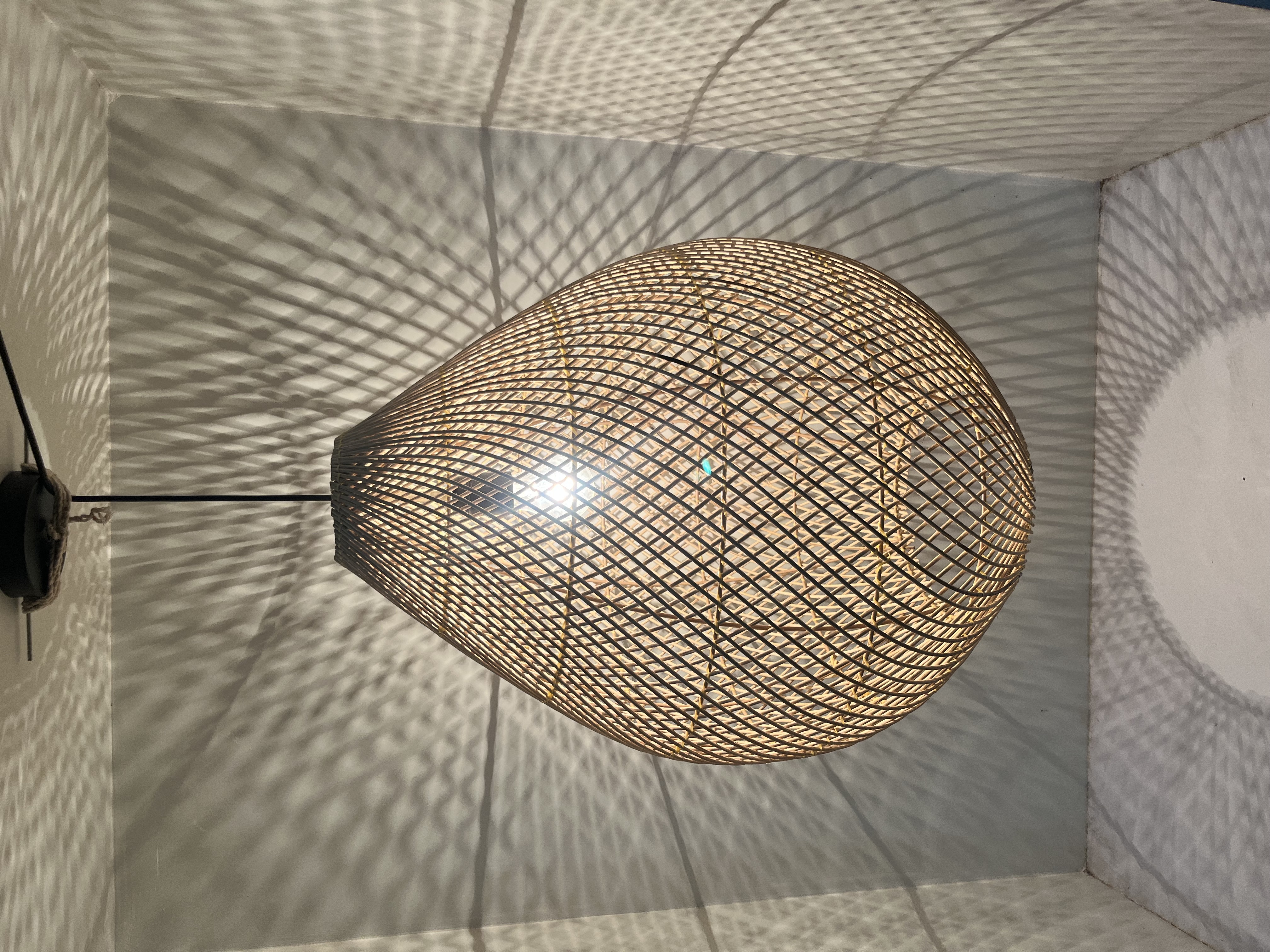 Natural Rattan Lamp Shade - 18x18x23 Inches | Hand Painted, Round Shape, Energy Efficient Metal Design