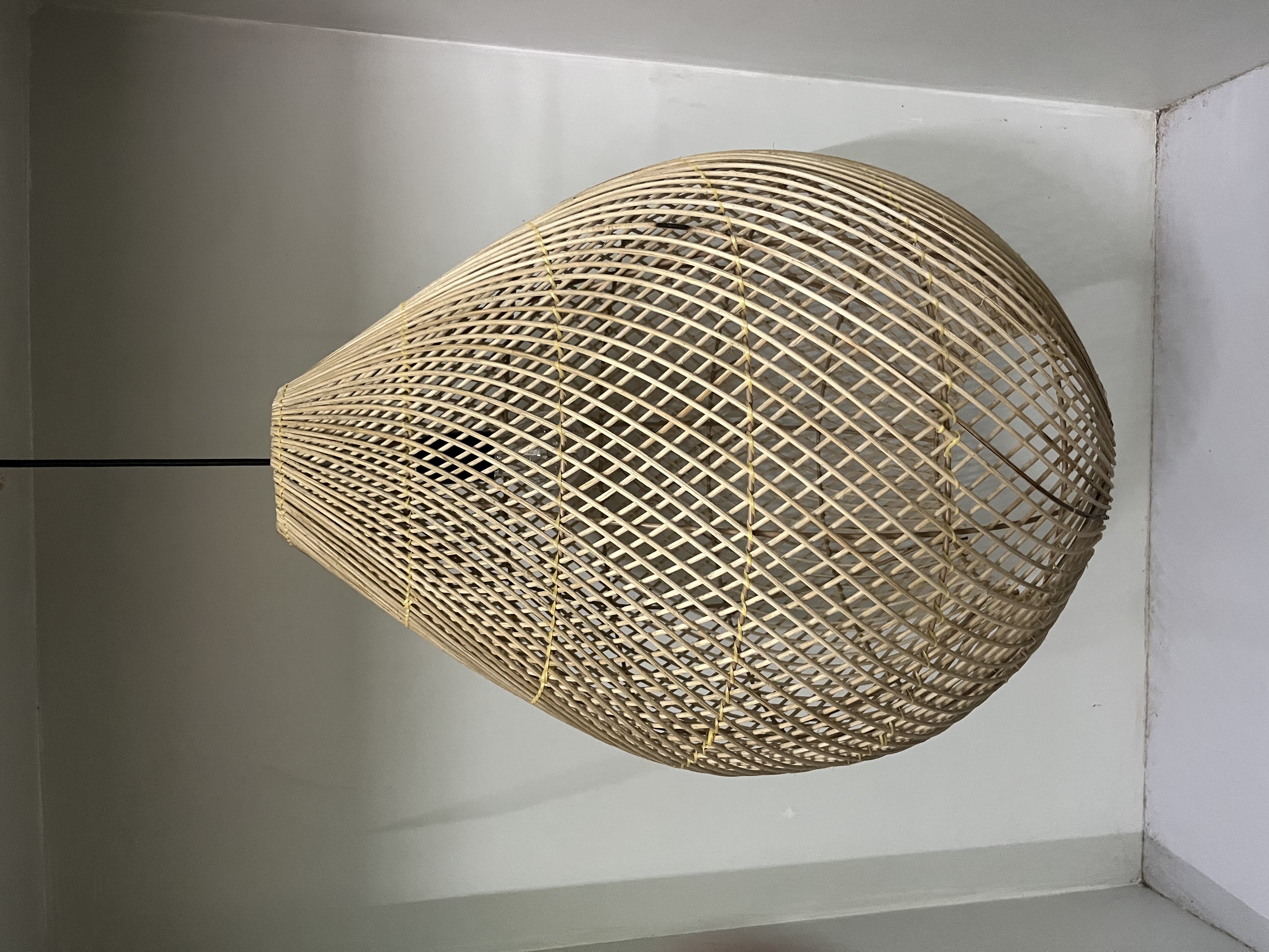 Natural Rattan Lamp Shade - 18x18x23 Inches | Hand Painted, Round Shape, Energy Efficient Metal Design