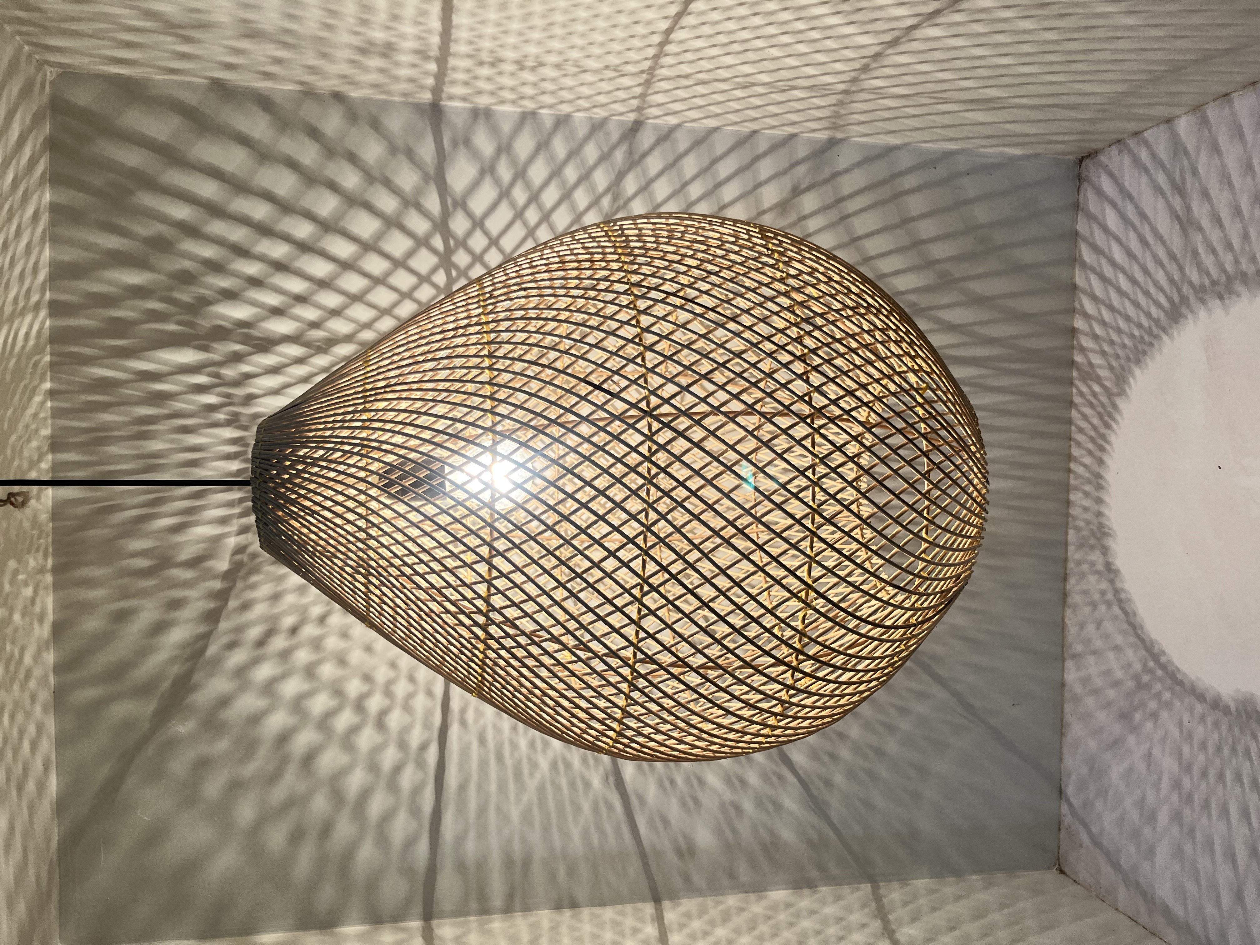 Natural Rattan Lamp Shade - 18x18x23 Inches | Hand Painted, Round Shape, Energy Efficient Metal Design