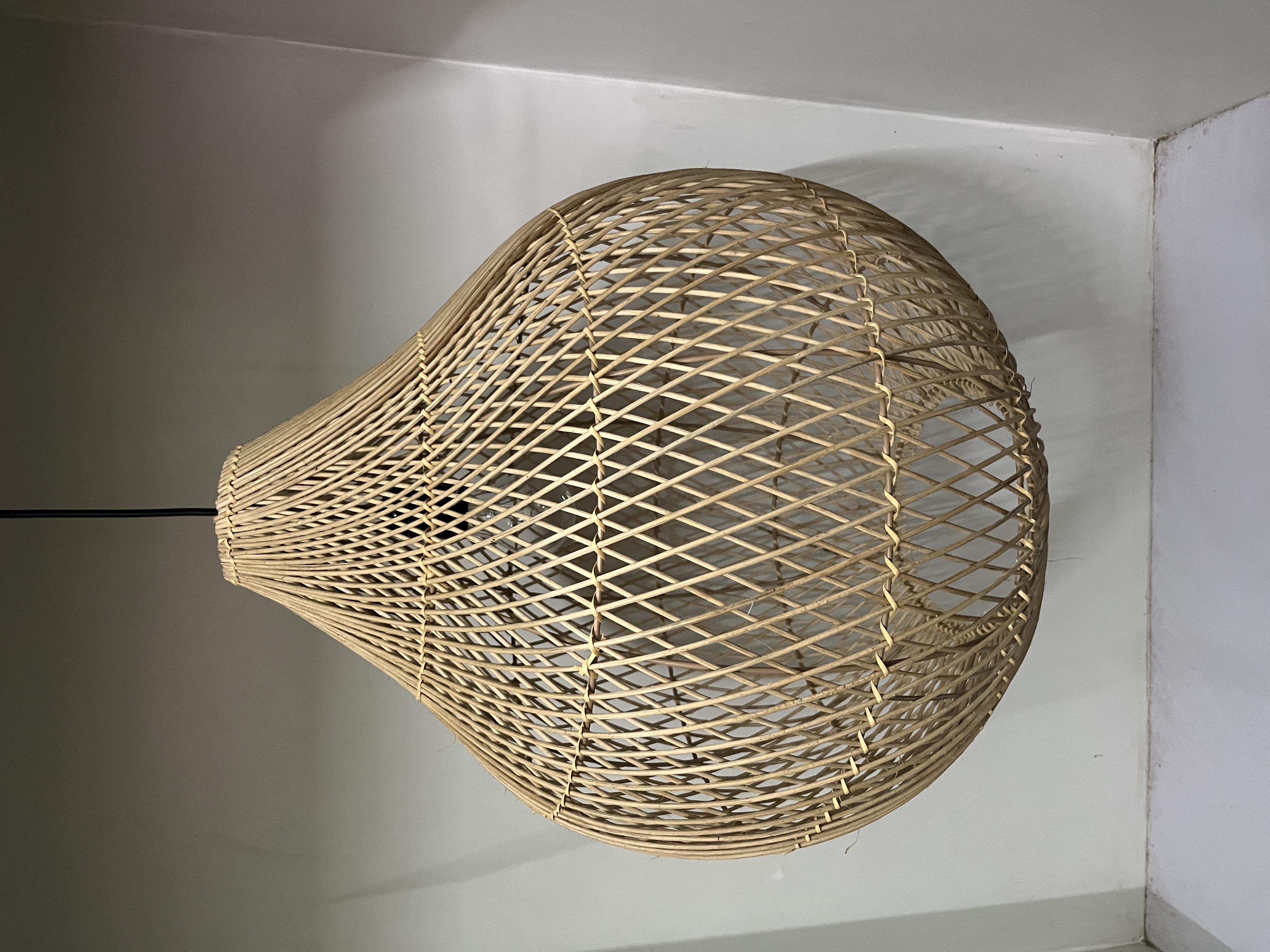 Natural Rattan Lamp Shade - 18x18x21 Inches, Hand Painted Metal Design, Energy Saving Round Lighting