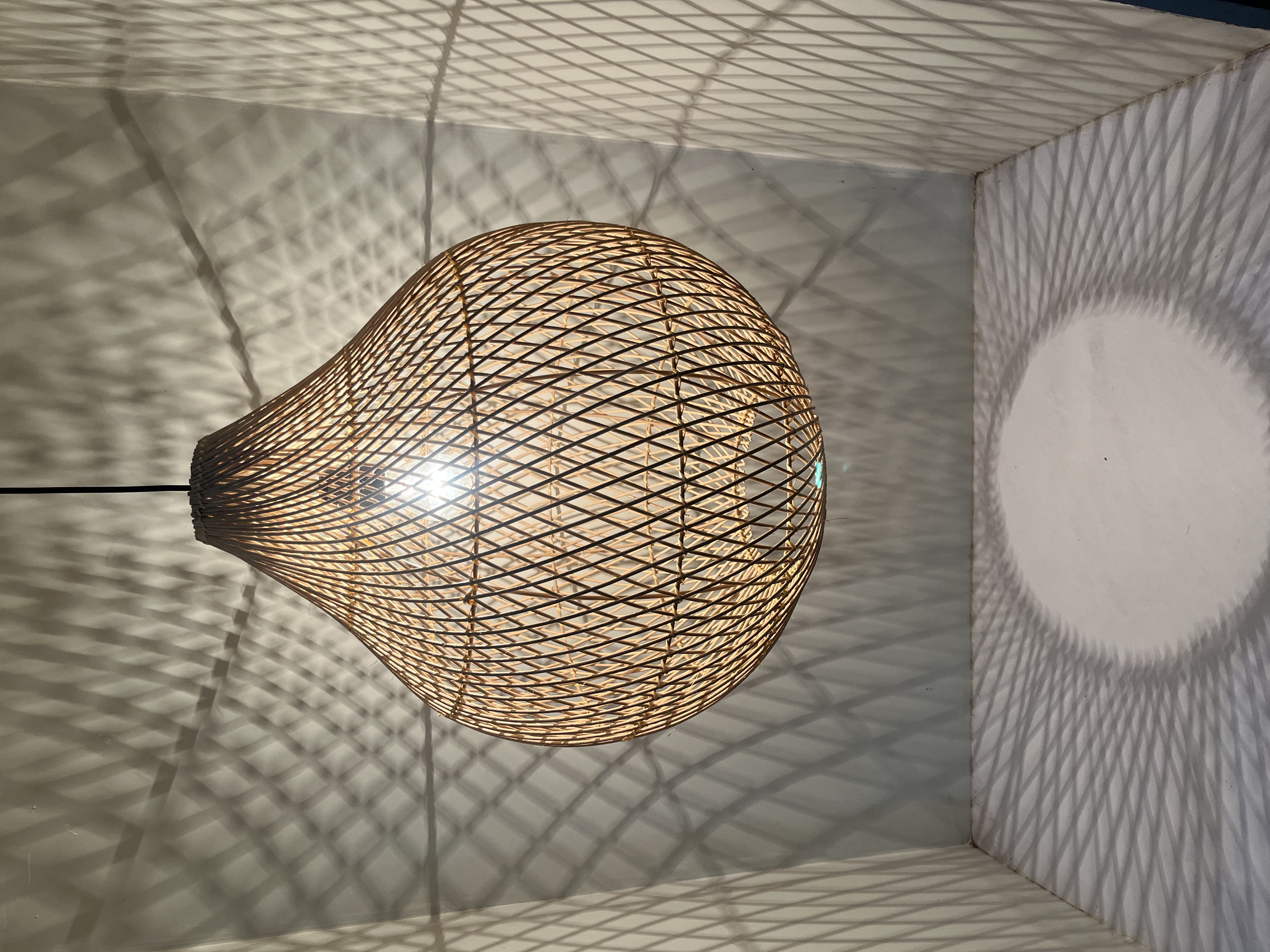 Natural Rattan Lamp Shade - 18x18x21 Inches, Hand Painted Metal Design, Energy Saving Round Lighting