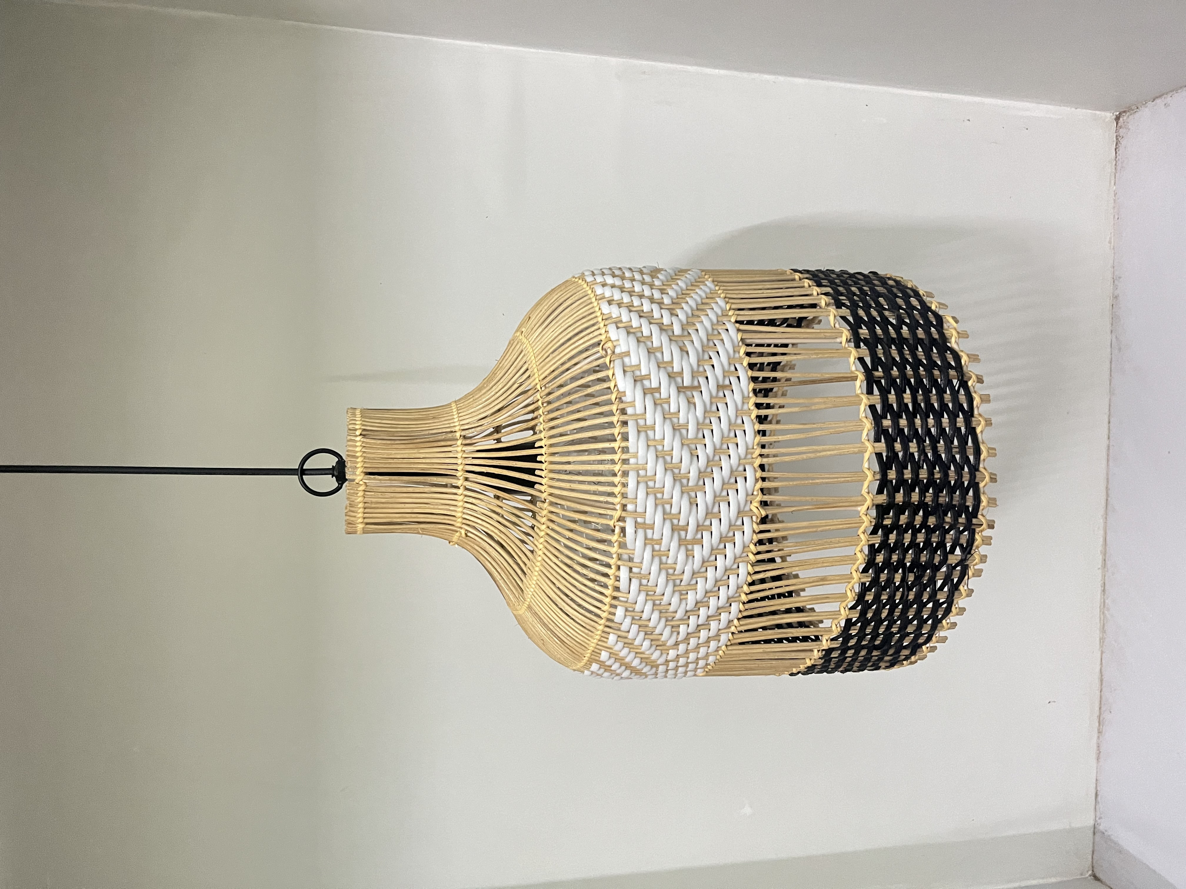 Natural Rattan Lamp Shade - Metal, 12x12x17 Inches, Natural Color | Energy Saving Light Source, Hand Painted Design, Round Shape