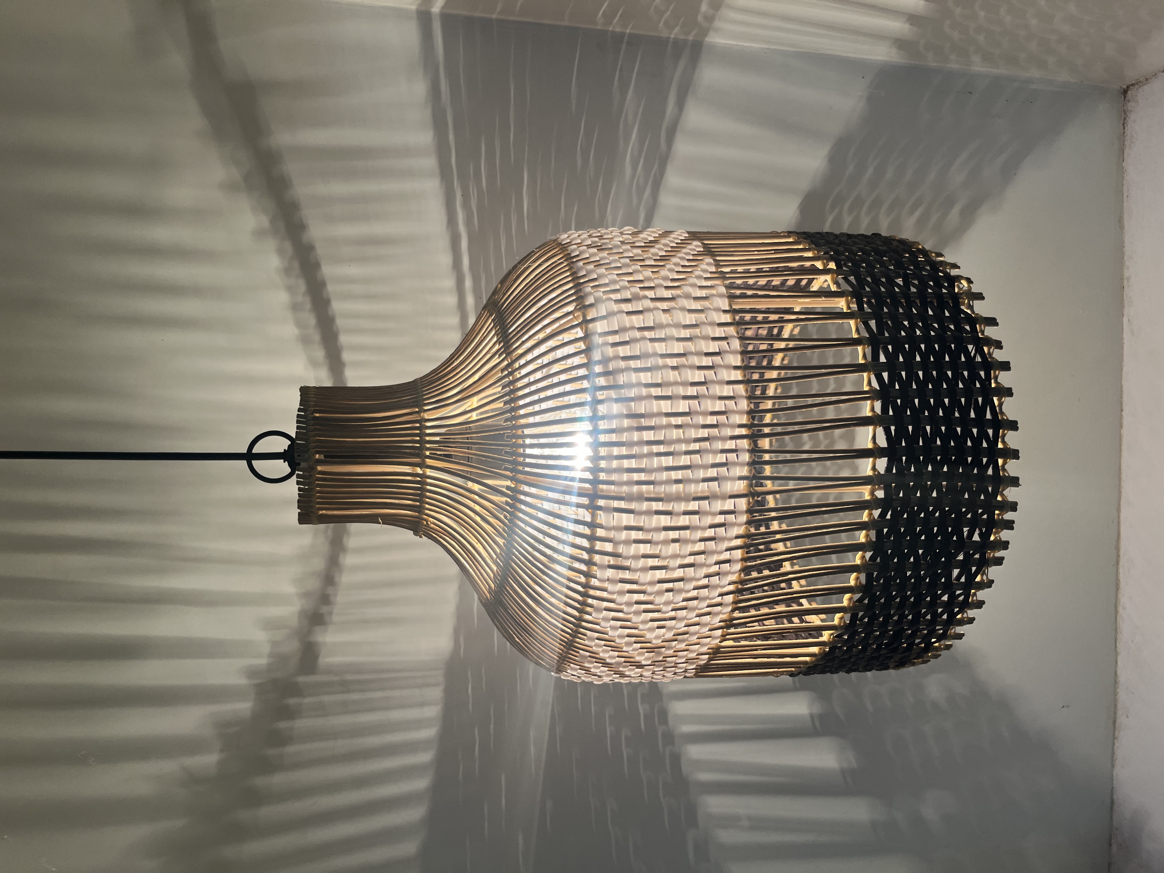 Natural Rattan Lamp Shade - Metal, 12x12x17 Inches, Natural Color | Energy Saving Light Source, Hand Painted Design, Round Shape