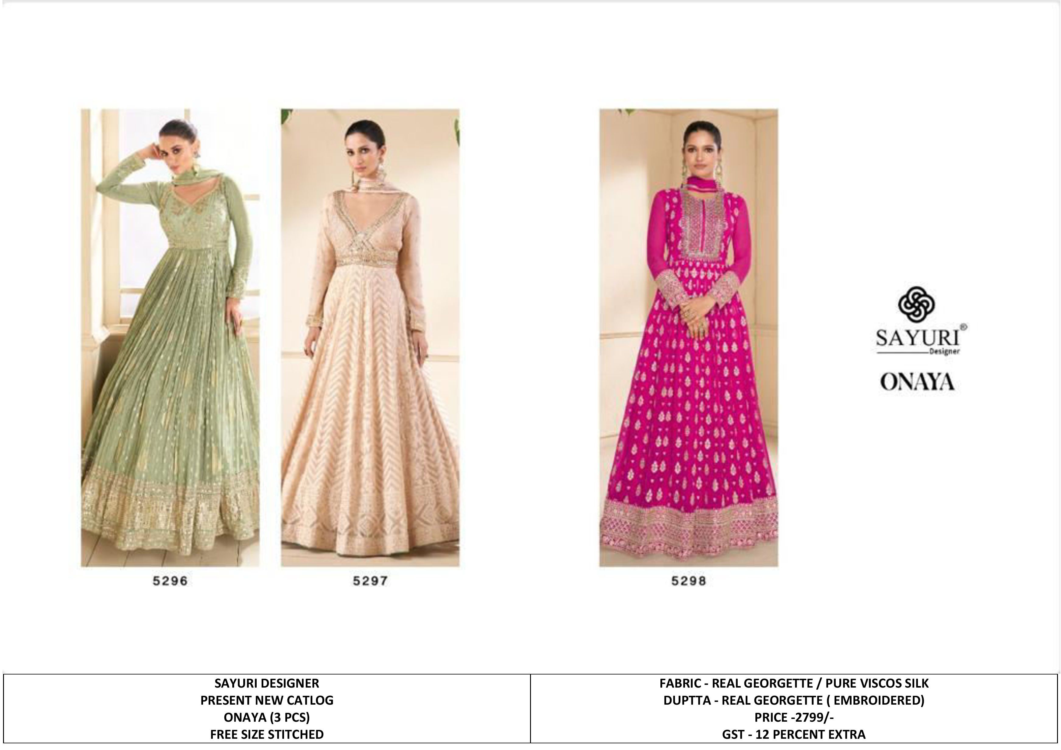 Designer Georgette Gown - Real Georgette Fabric, Xl Size, Embroidered Long Sleeve | Anti-wrinkle, Breathable, Quick Dry, Non-toxic, Dry Clean Only