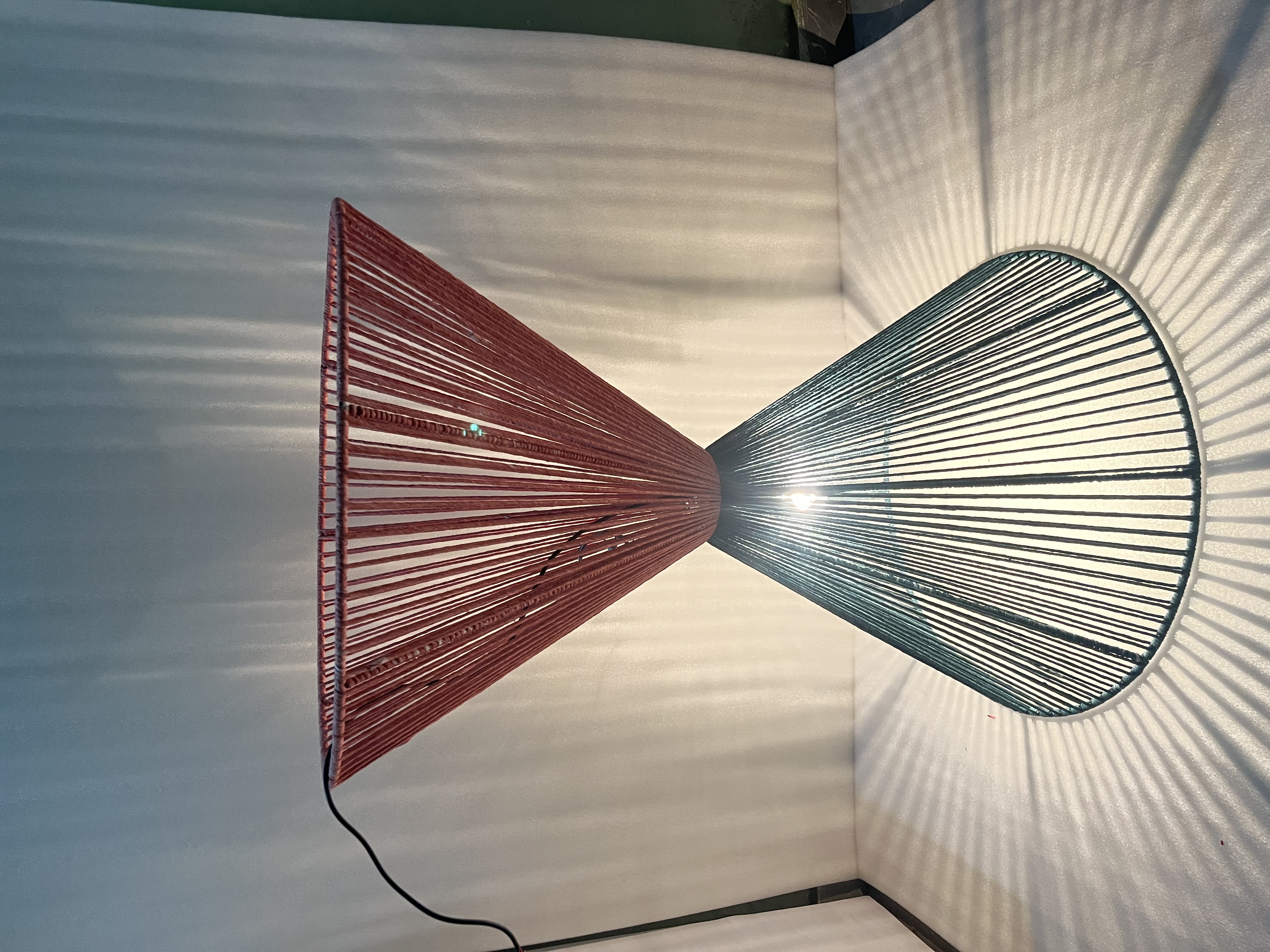 Paper Rope Lamp Shade - Metal, 35x35x61 Cm, Multi Colour | Energy Saving, Hand Painted, Triangle Shape