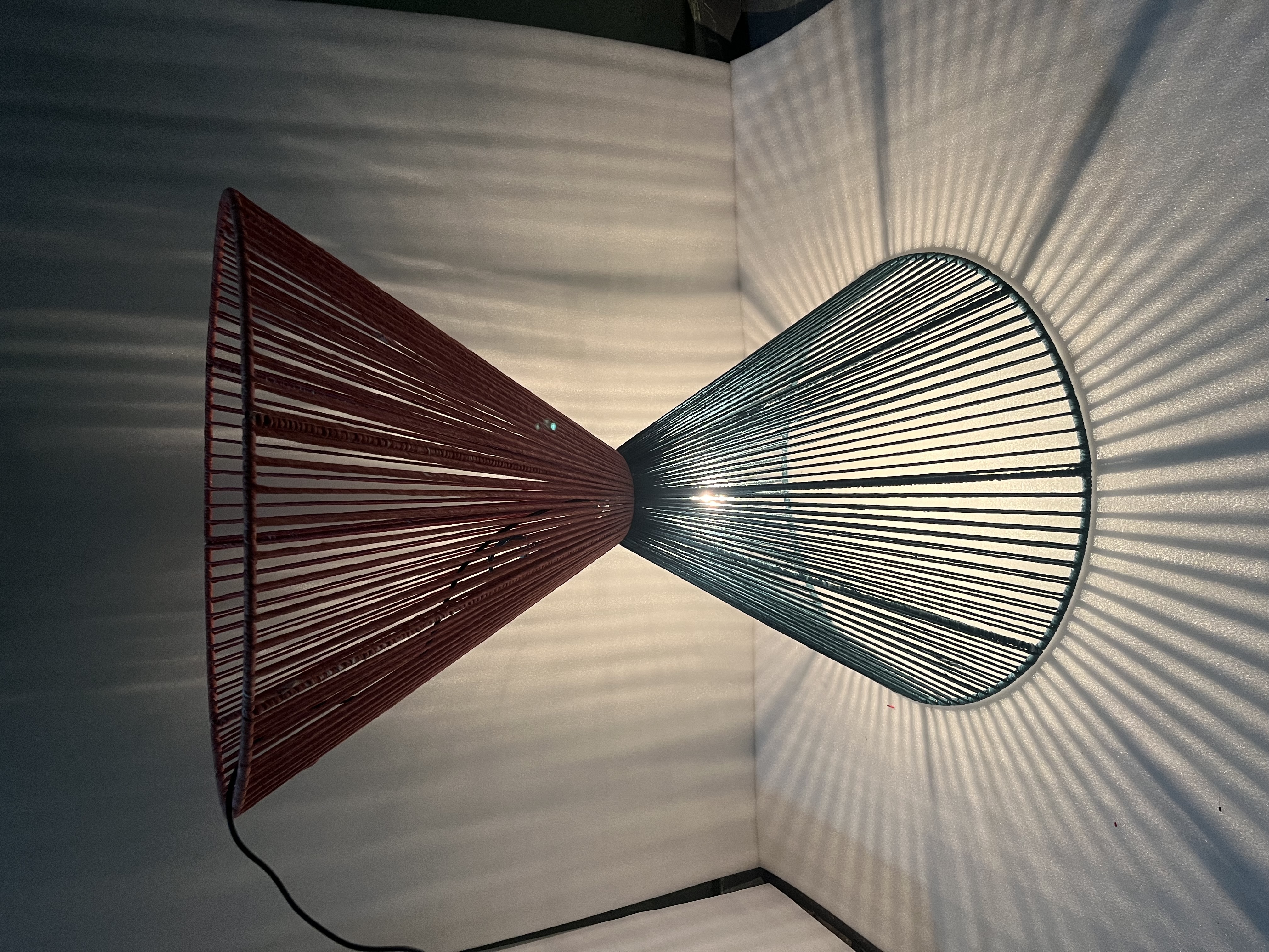 Paper Rope Lamp Shade - Metal, 35x35x61 Cm, Multi Colour | Energy Saving, Hand Painted, Triangle Shape