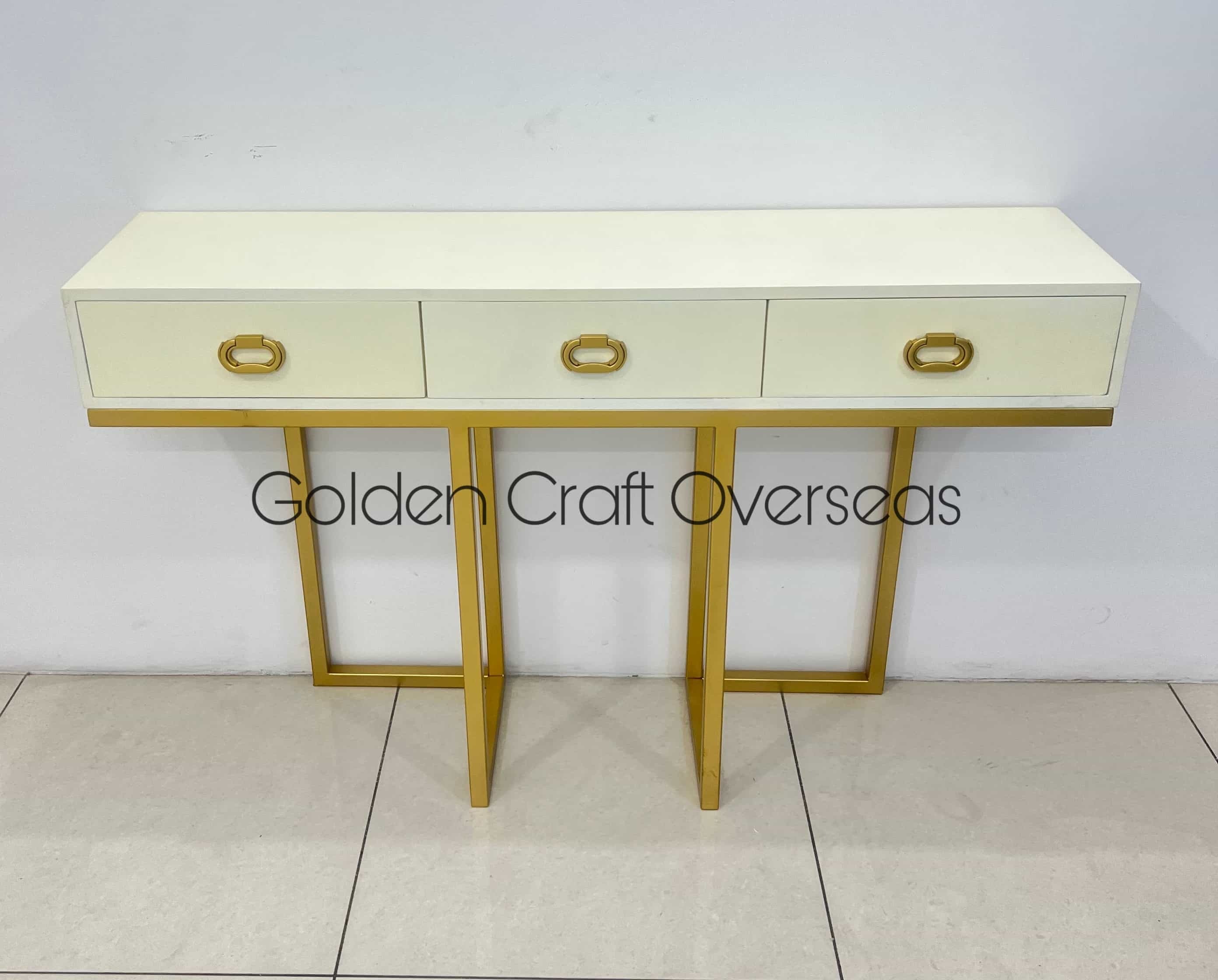 Modern Console Table With Drawer Golden Powder Coated Finish In Iron For Interiors - Assembly: No Assembly Required