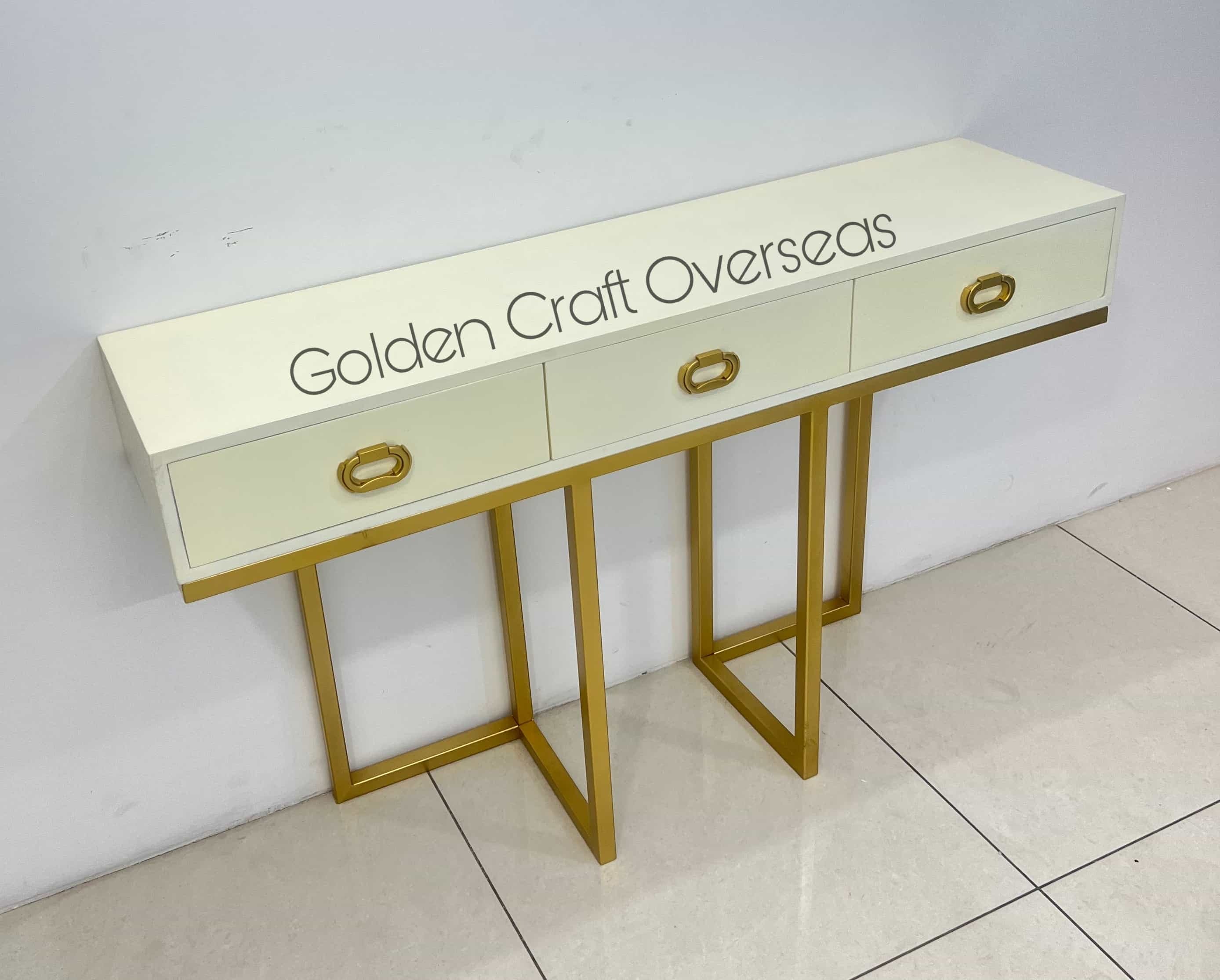 Modern Console Table With Drawer Golden Powder Coated Finish In Iron For Interiors - Assembly: No Assembly Required