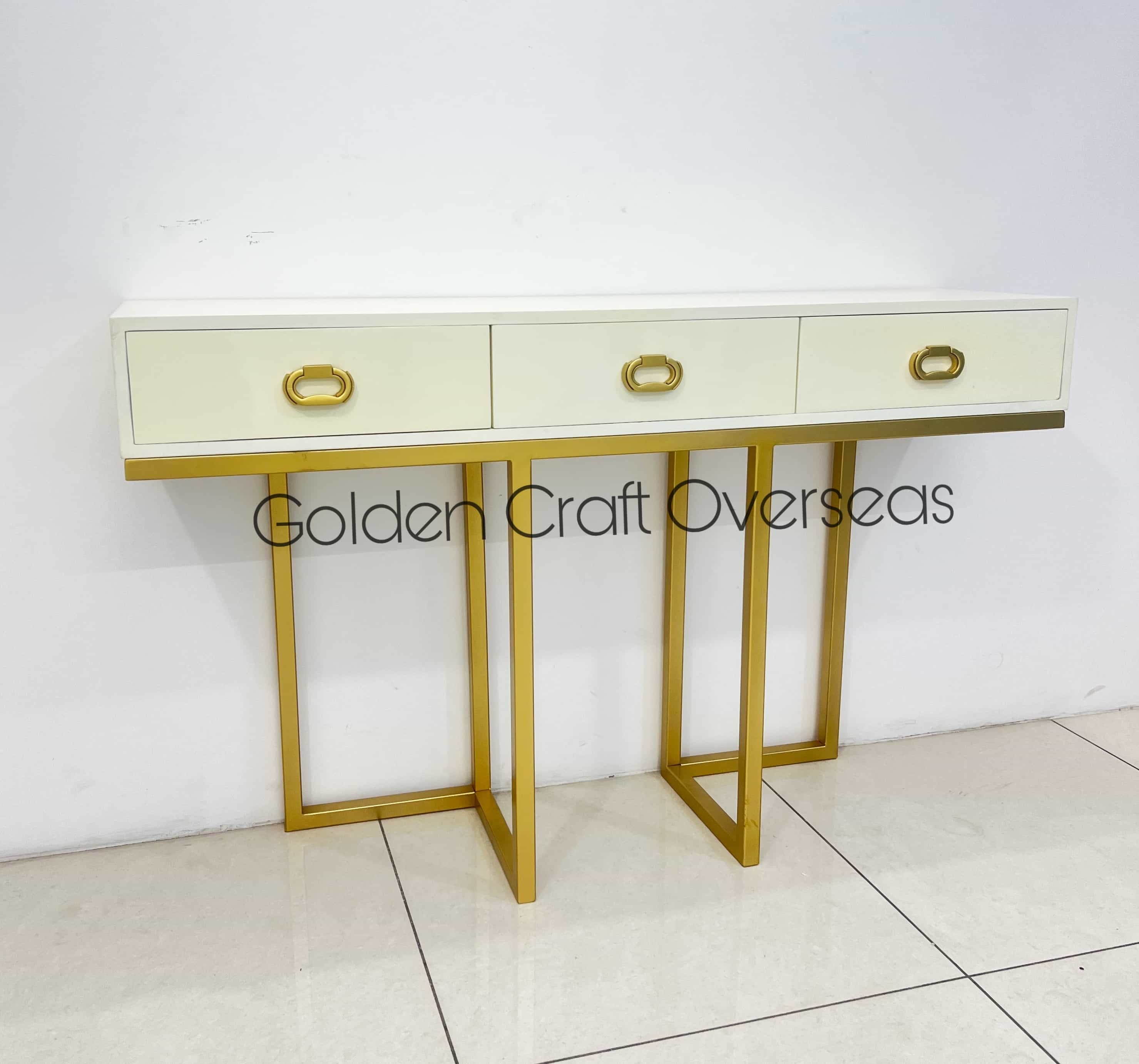 Modern Console Table With Drawer Golden Powder Coated Finish In Iron For Interiors - Assembly: No Assembly Required