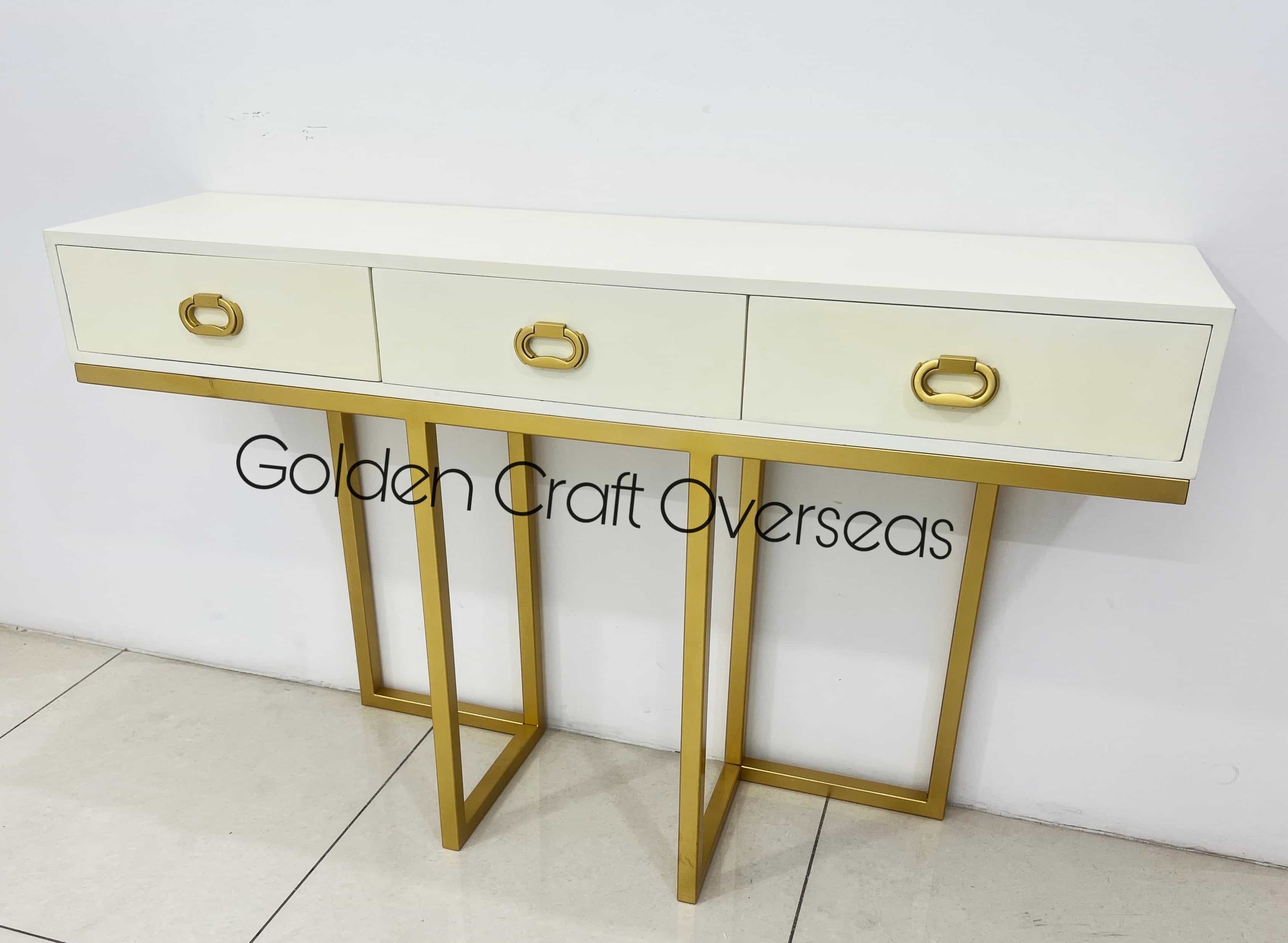 Modern Console Table With Drawer Golden Powder Coated Finish In Iron For Interiors - Assembly: No Assembly Required