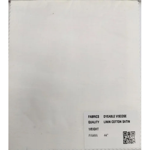 Viscose Linen Cotton Satin - 44 Inch Width, White Color | Washable for All Seasons