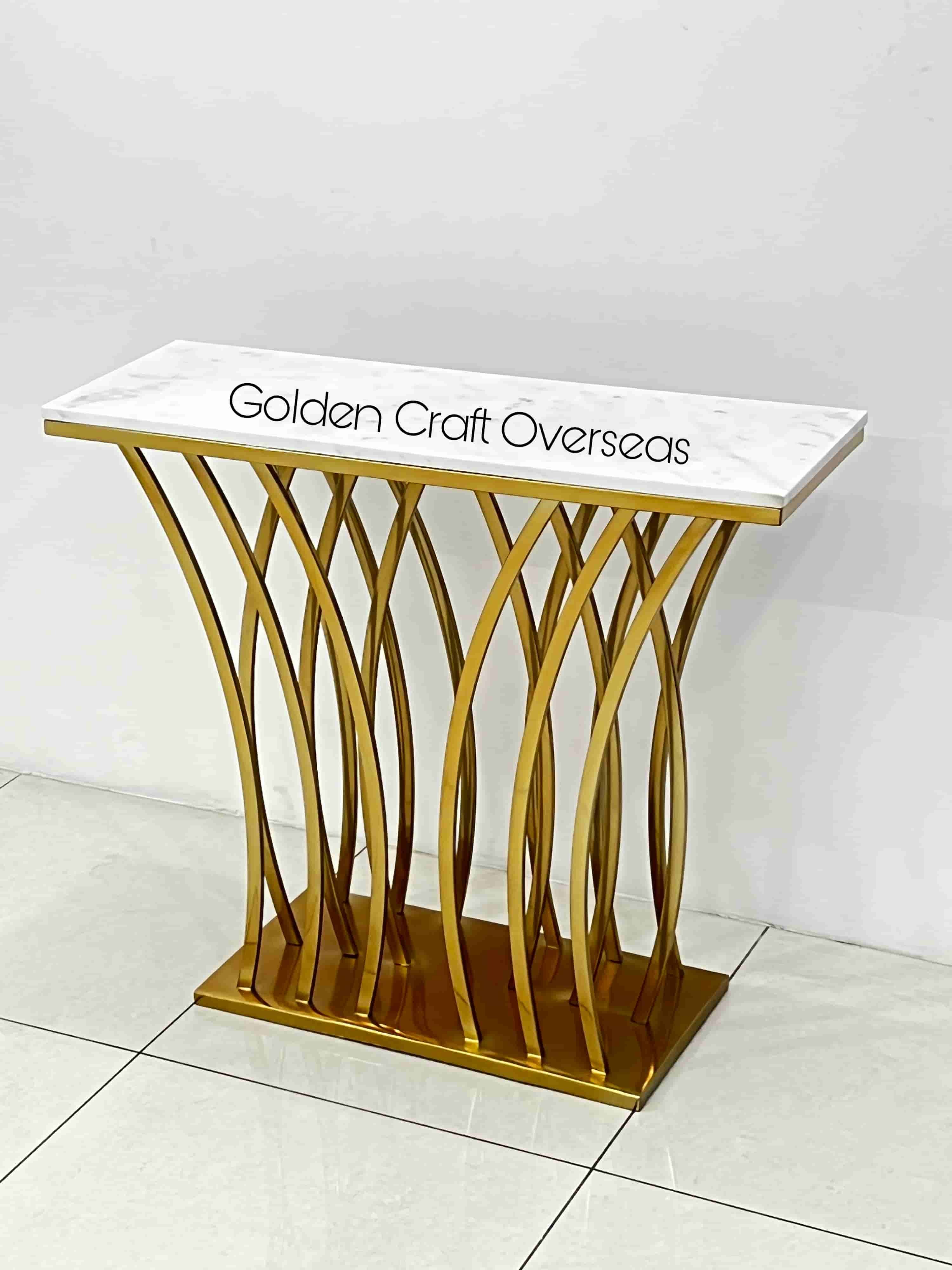 Console Table In Stock In Stainless Steel With Gold Glossy Tpr Coated Finish - Brand Name: Golden Craft Overseas